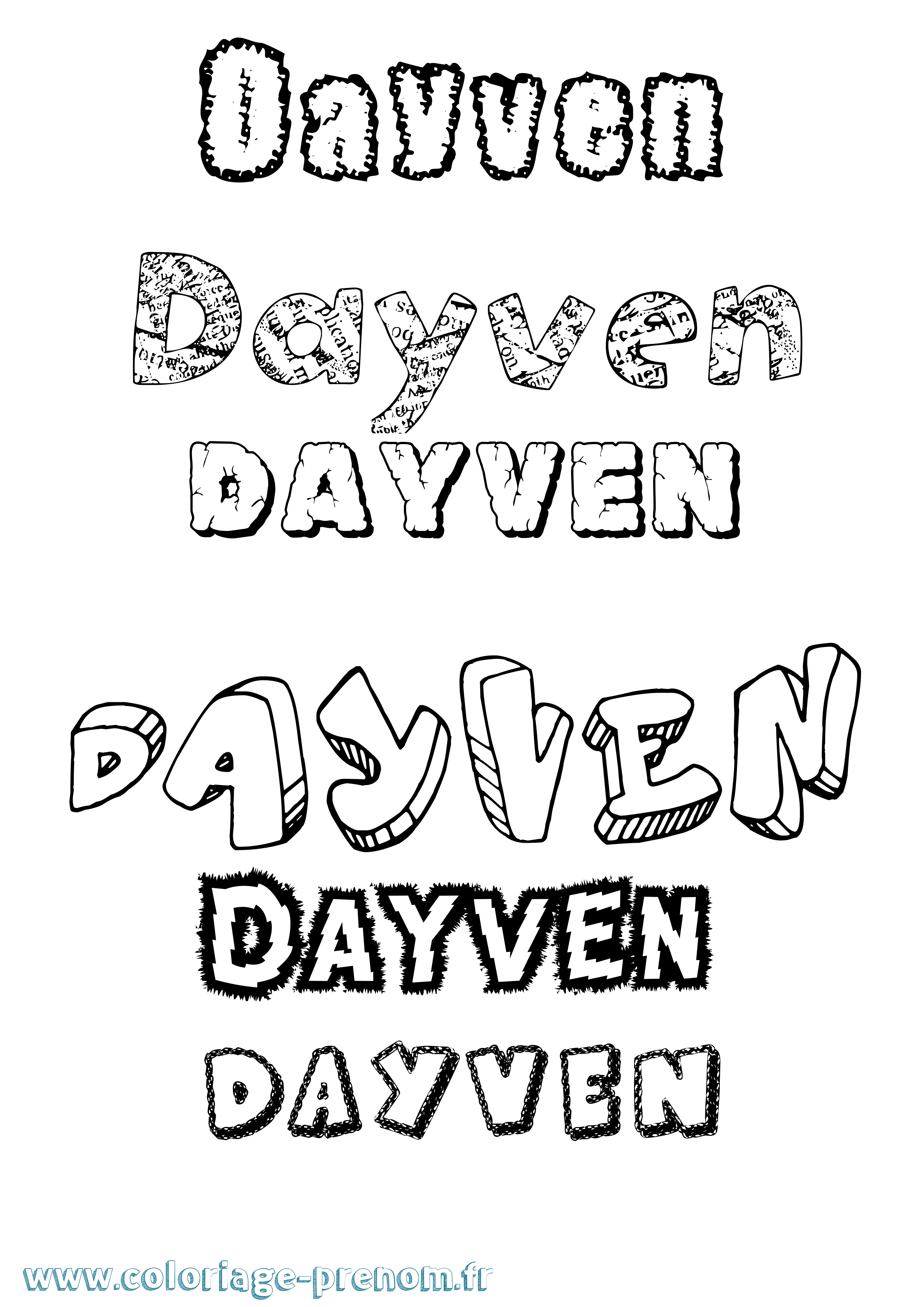 Coloriage Dayven Destructuré Coloriage prénom Dayven Destructuré