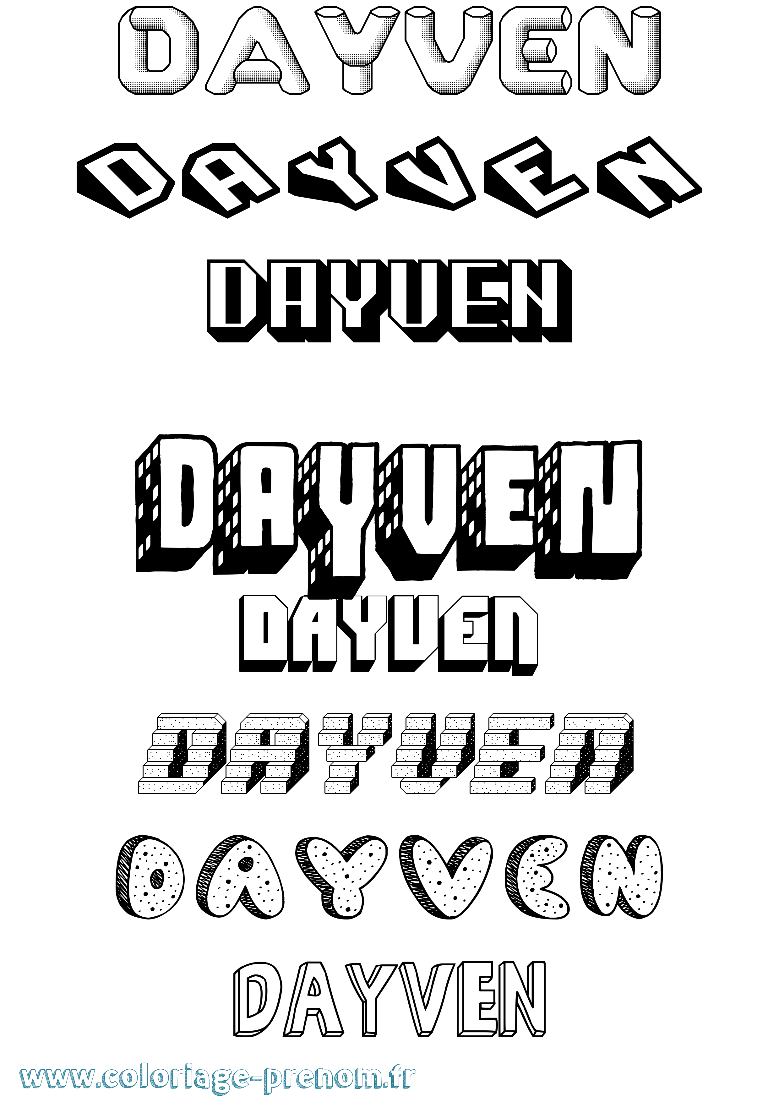 Coloriage Dayven Effet 3D Coloriage prénom Dayven Effet 3D
