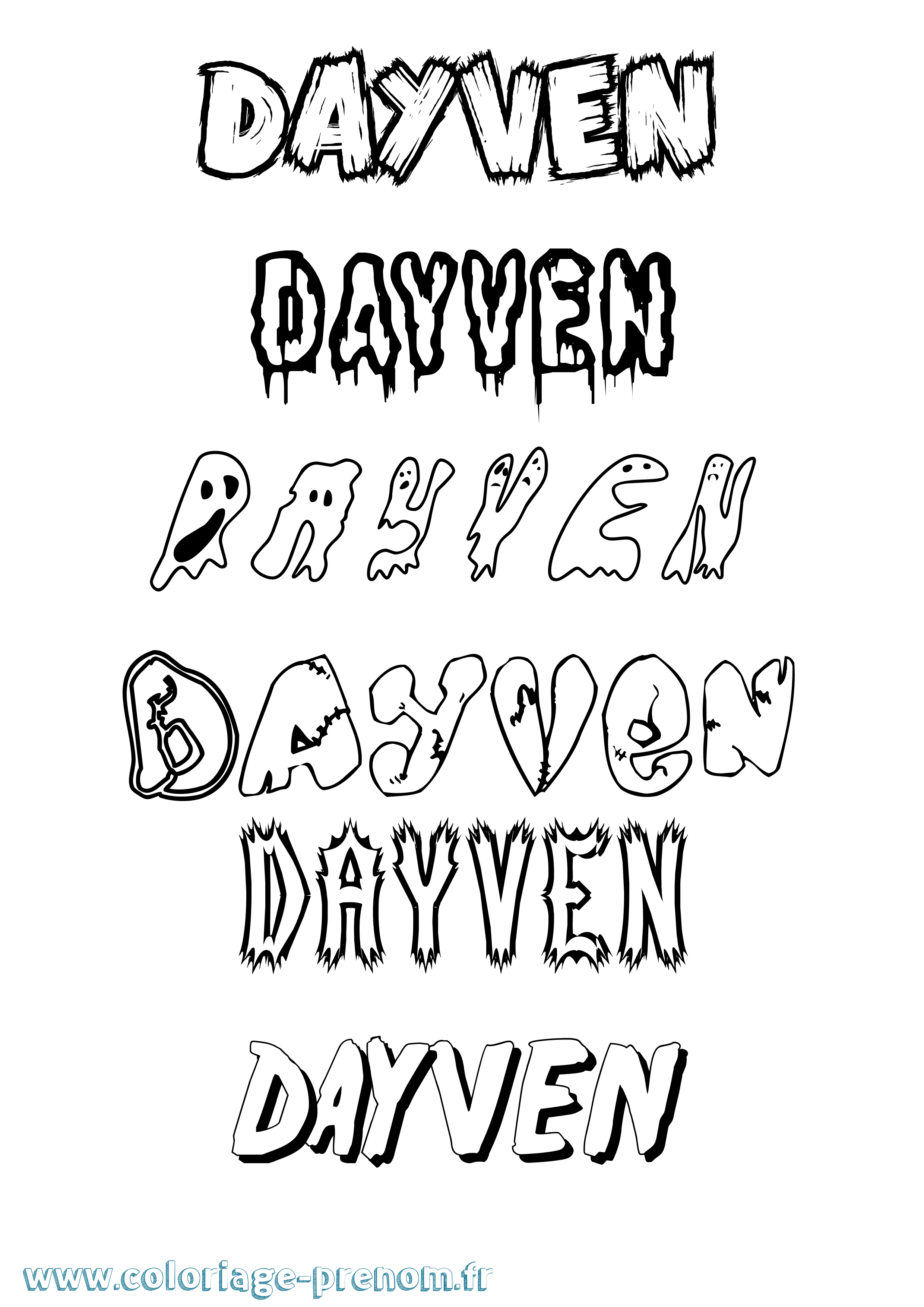 Coloriage Dayven Frisson Coloriage prénom Dayven Frisson