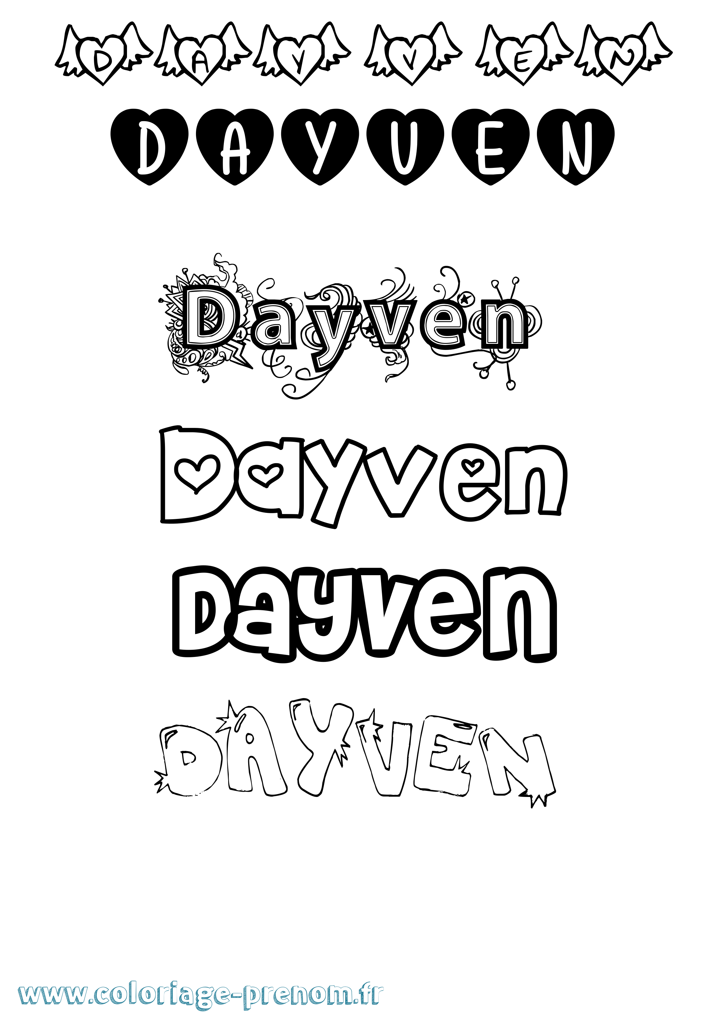 Coloriage Dayven Girly Coloriage prénom Dayven Girly