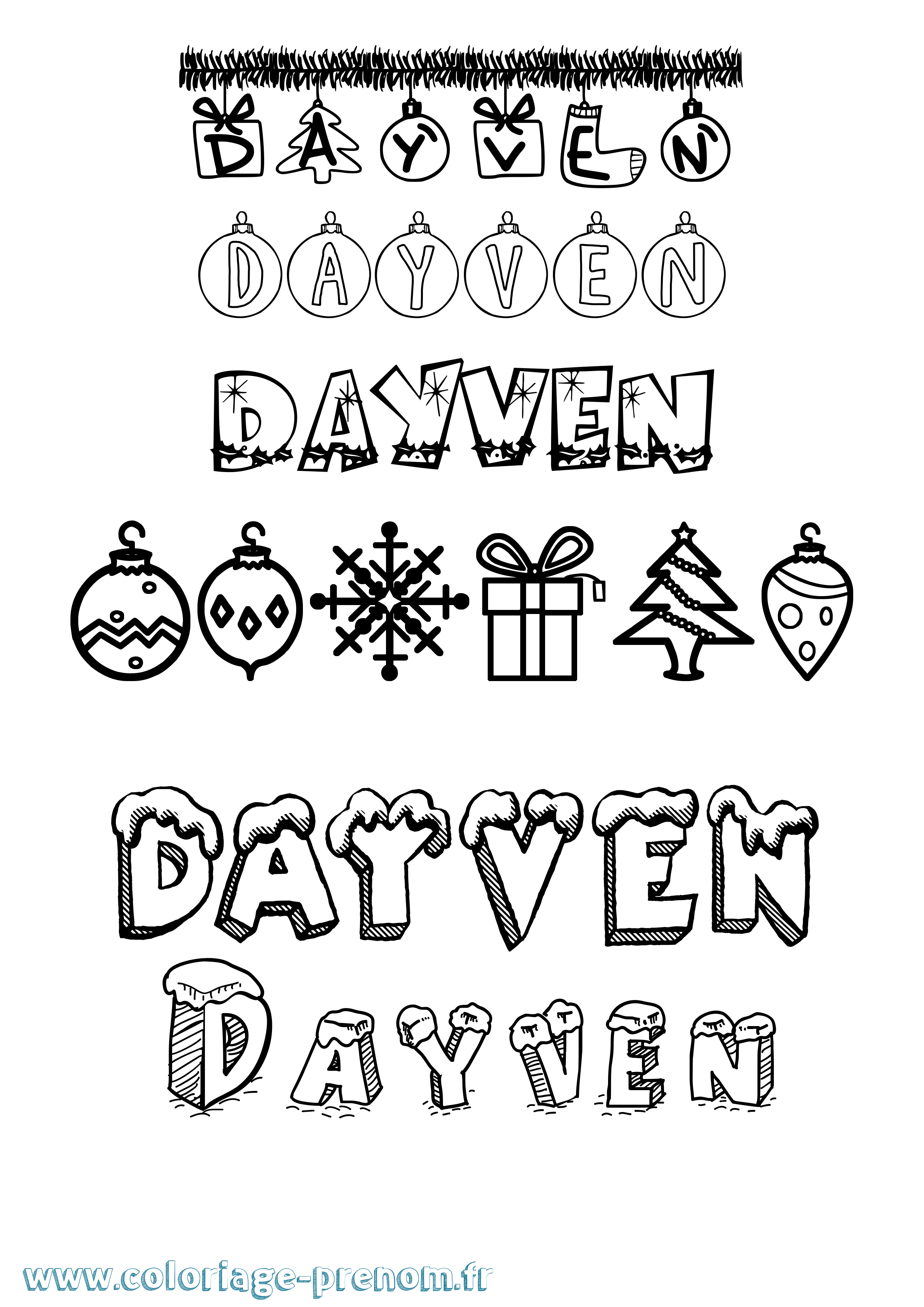 Coloriage Dayven Noël Coloriage prénom Dayven Noël