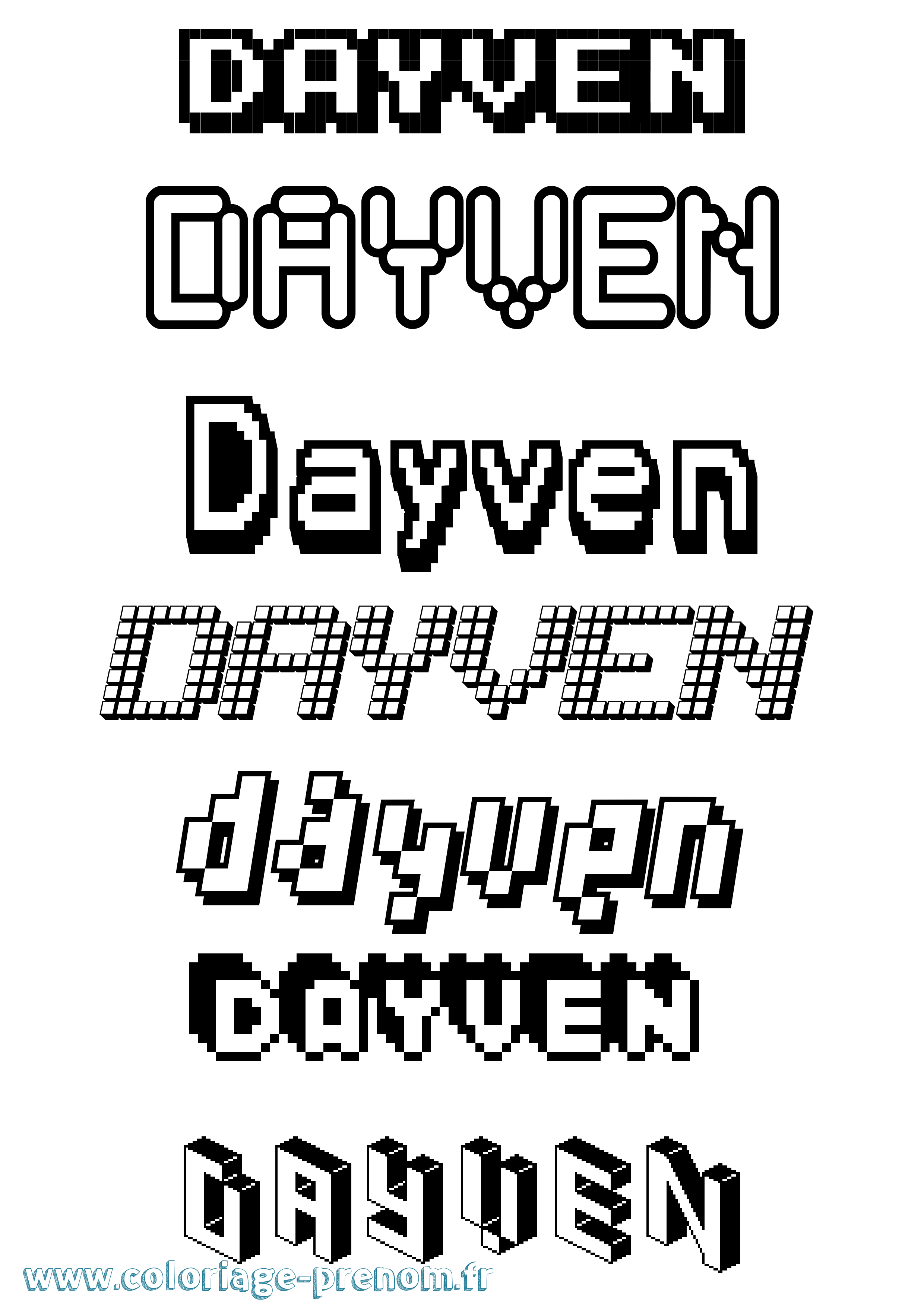 Coloriage Dayven Pixel Coloriage prénom Dayven Pixel