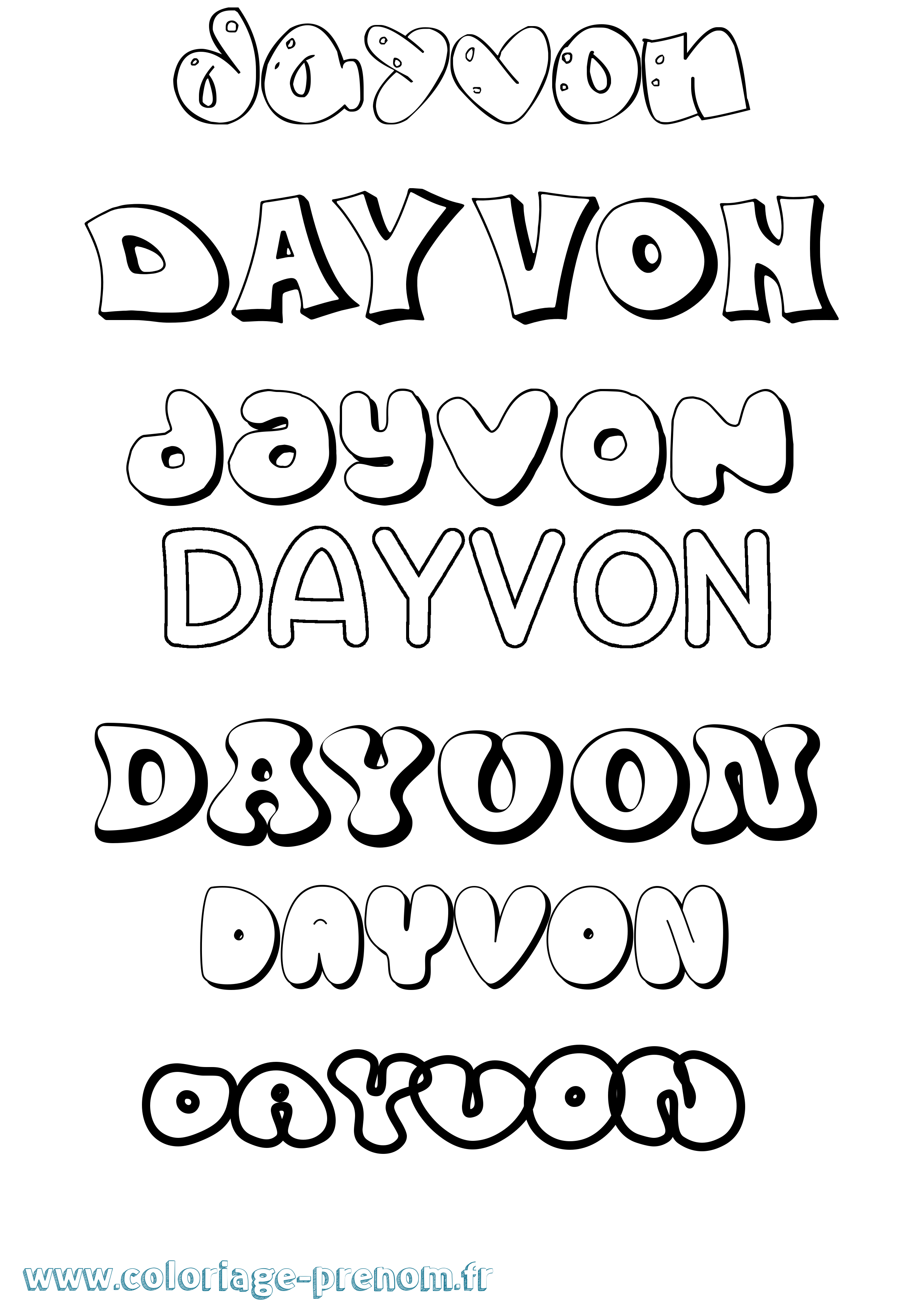 Coloriage Dayvon Bubble Coloriage prénom Dayvon Bubble