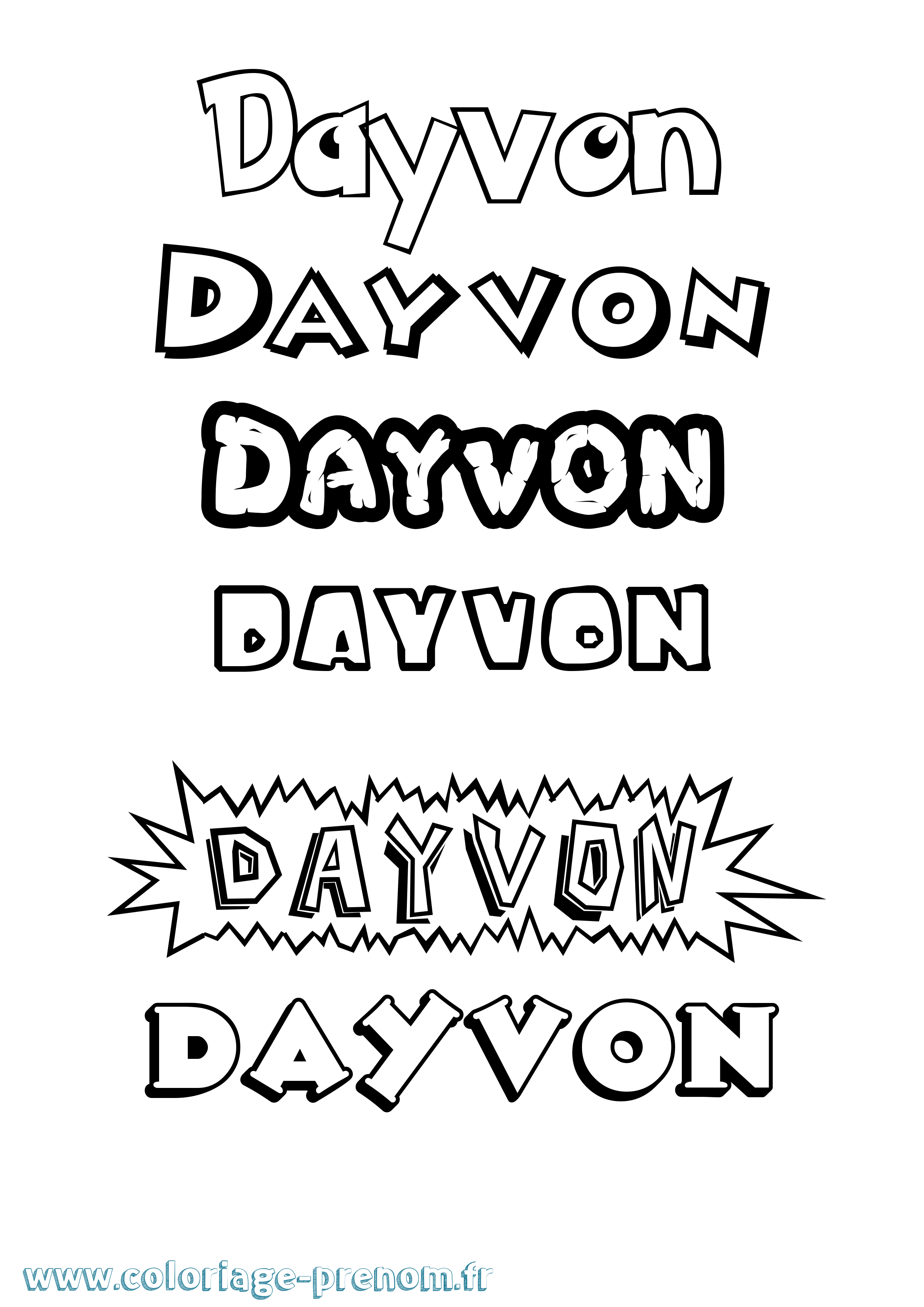 Coloriage Dayvon Dessin Animé Coloriage prénom Dayvon Dessin Animé
