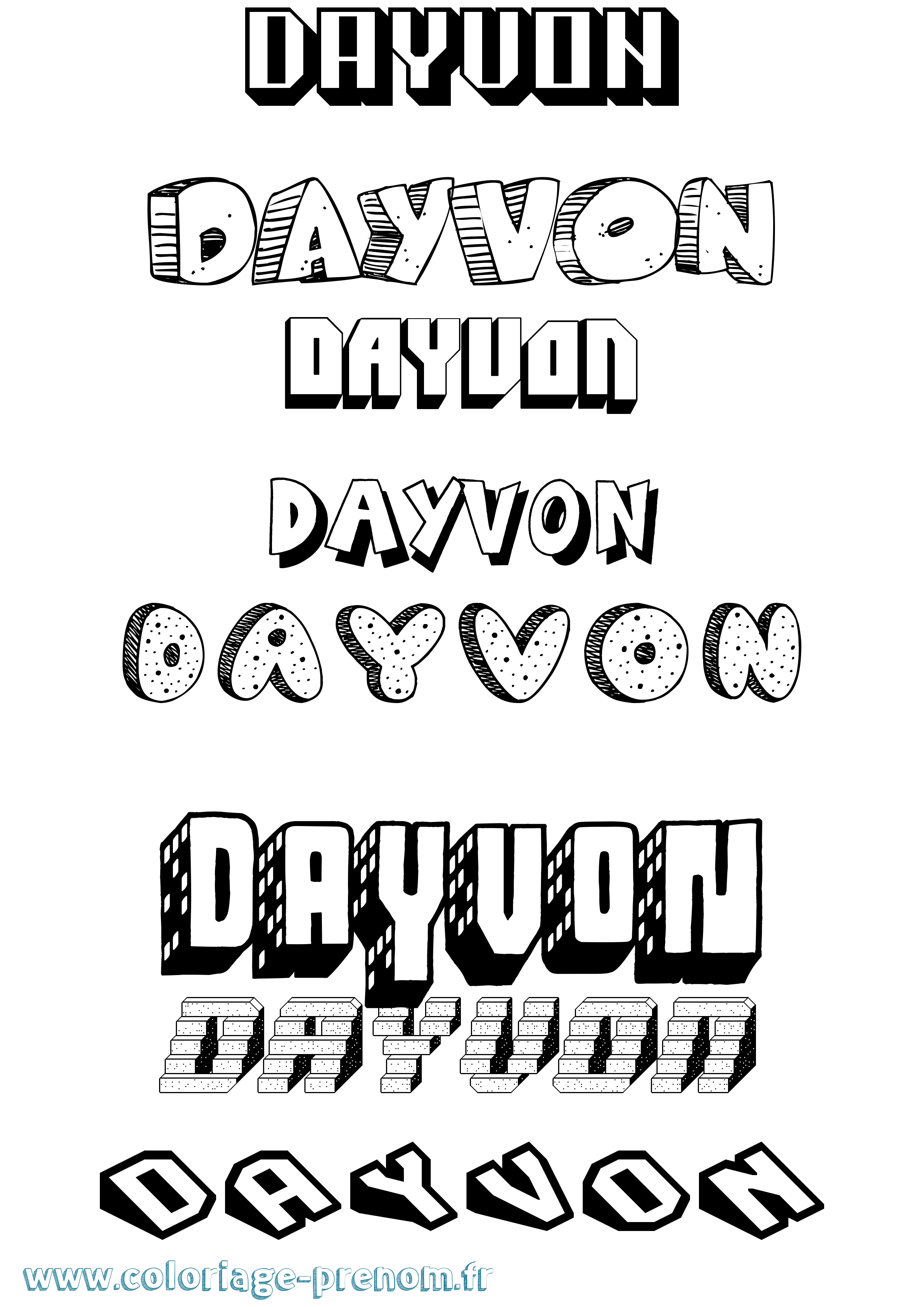 Coloriage Dayvon Effet 3D Coloriage prénom Dayvon Effet 3D