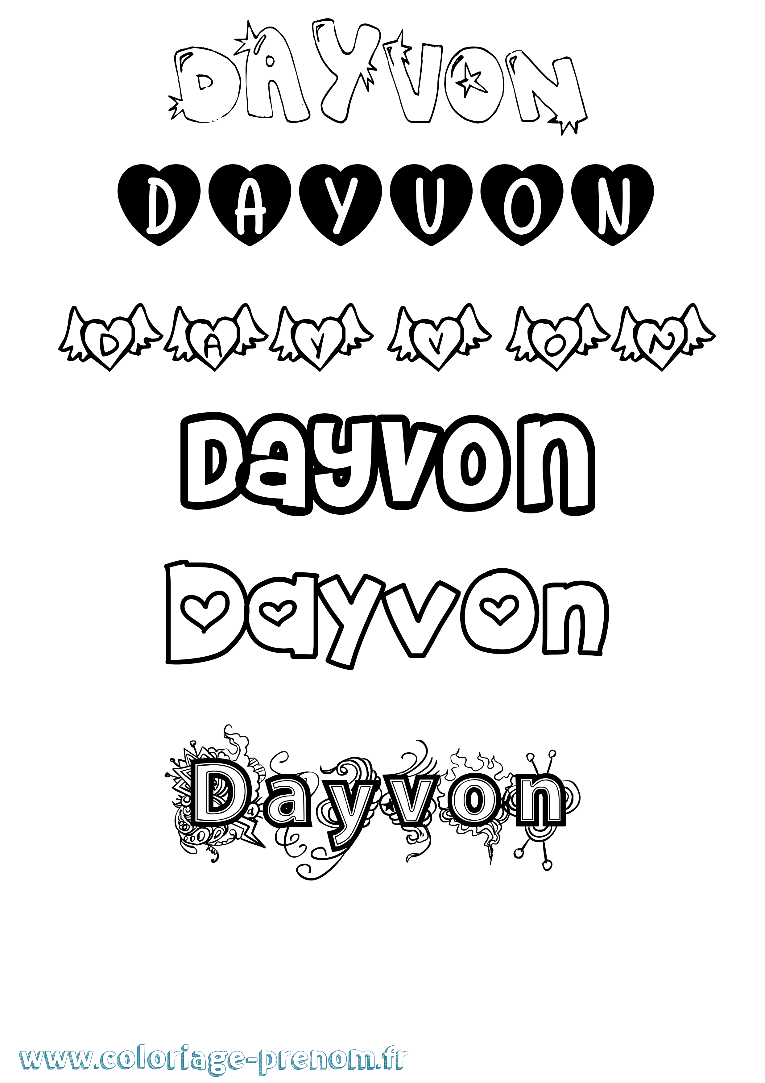 Coloriage Dayvon Girly Coloriage prénom Dayvon Girly