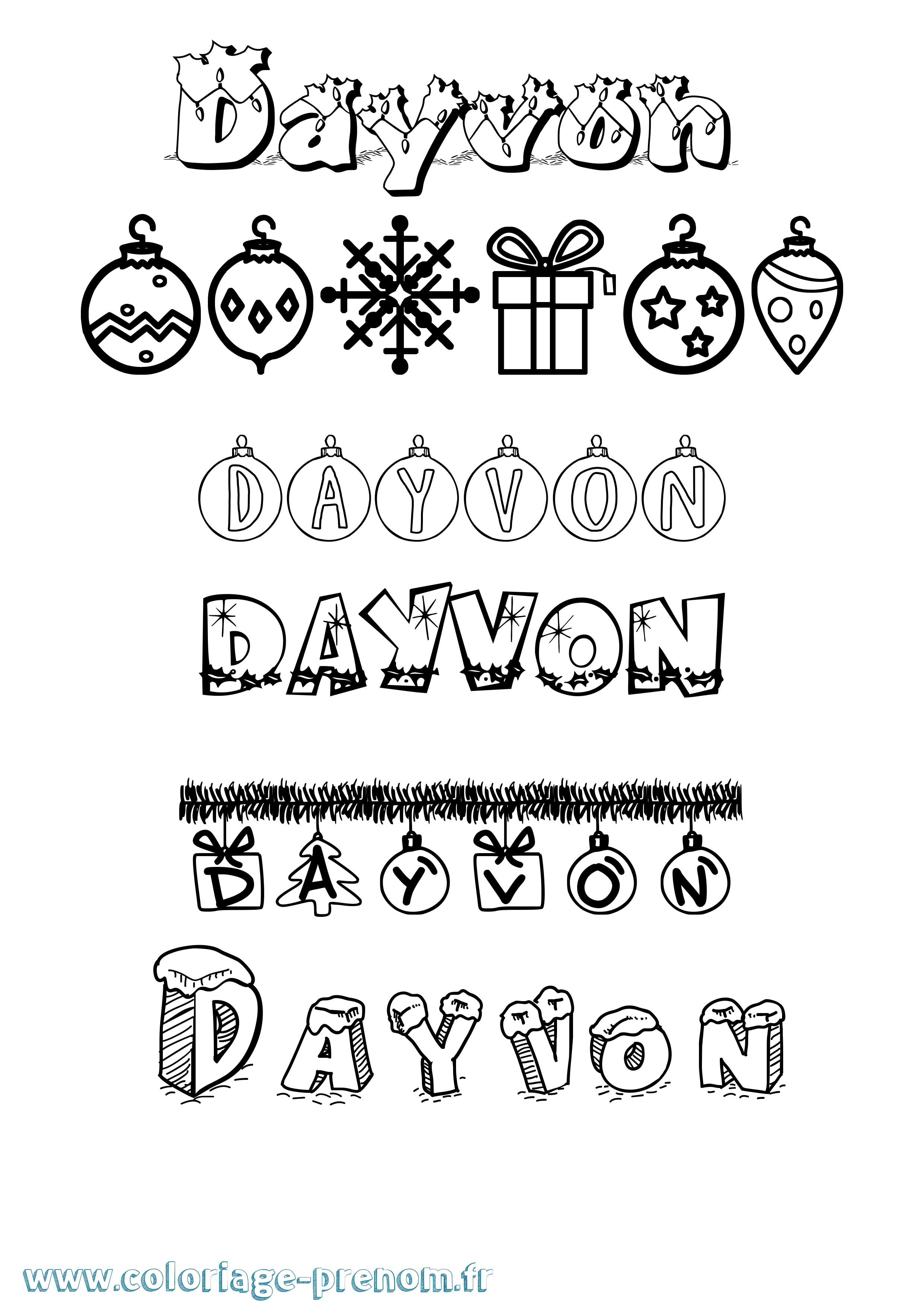 Coloriage Dayvon Noël Coloriage prénom Dayvon Noël