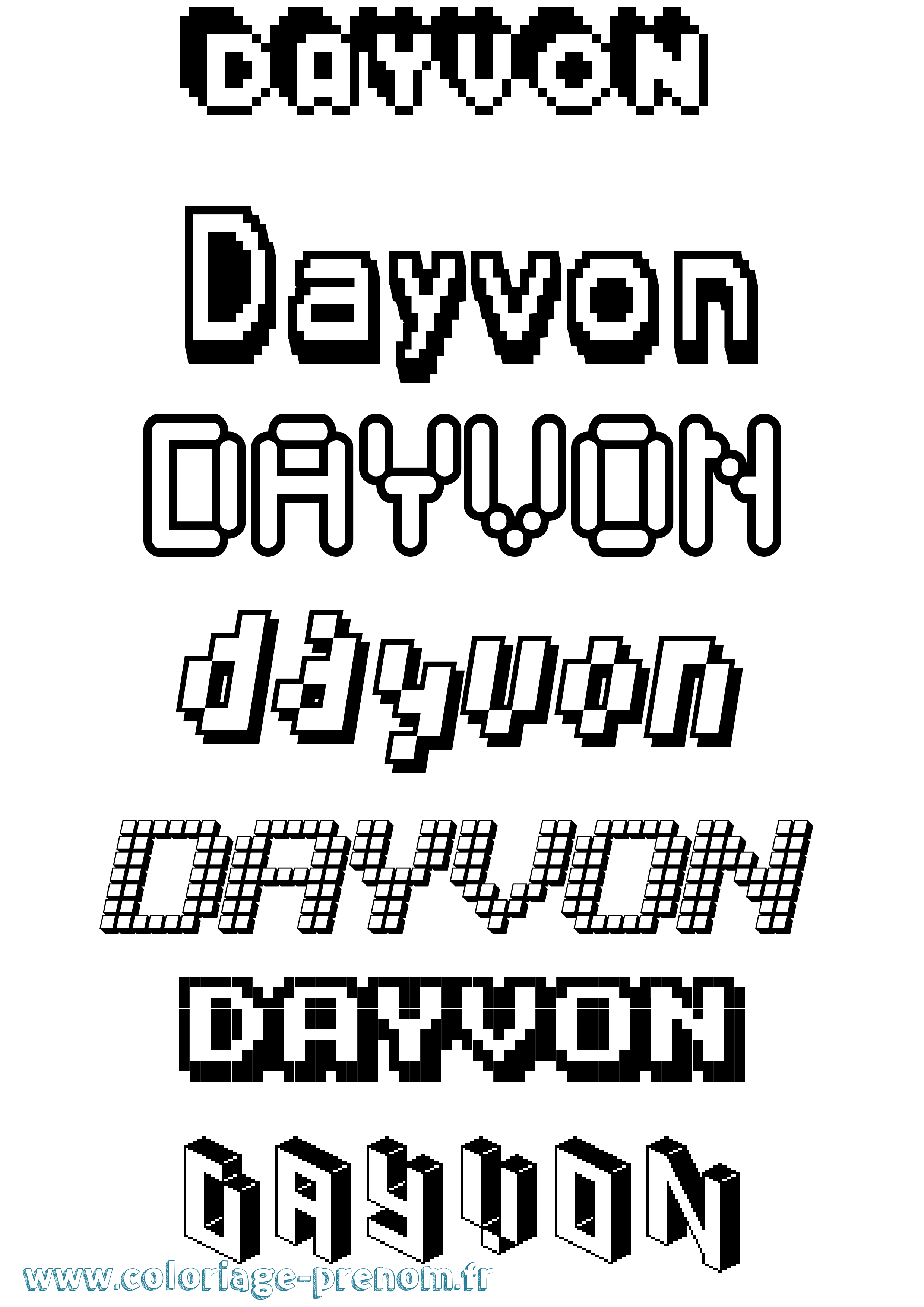 Coloriage Dayvon Pixel Coloriage prénom Dayvon Pixel