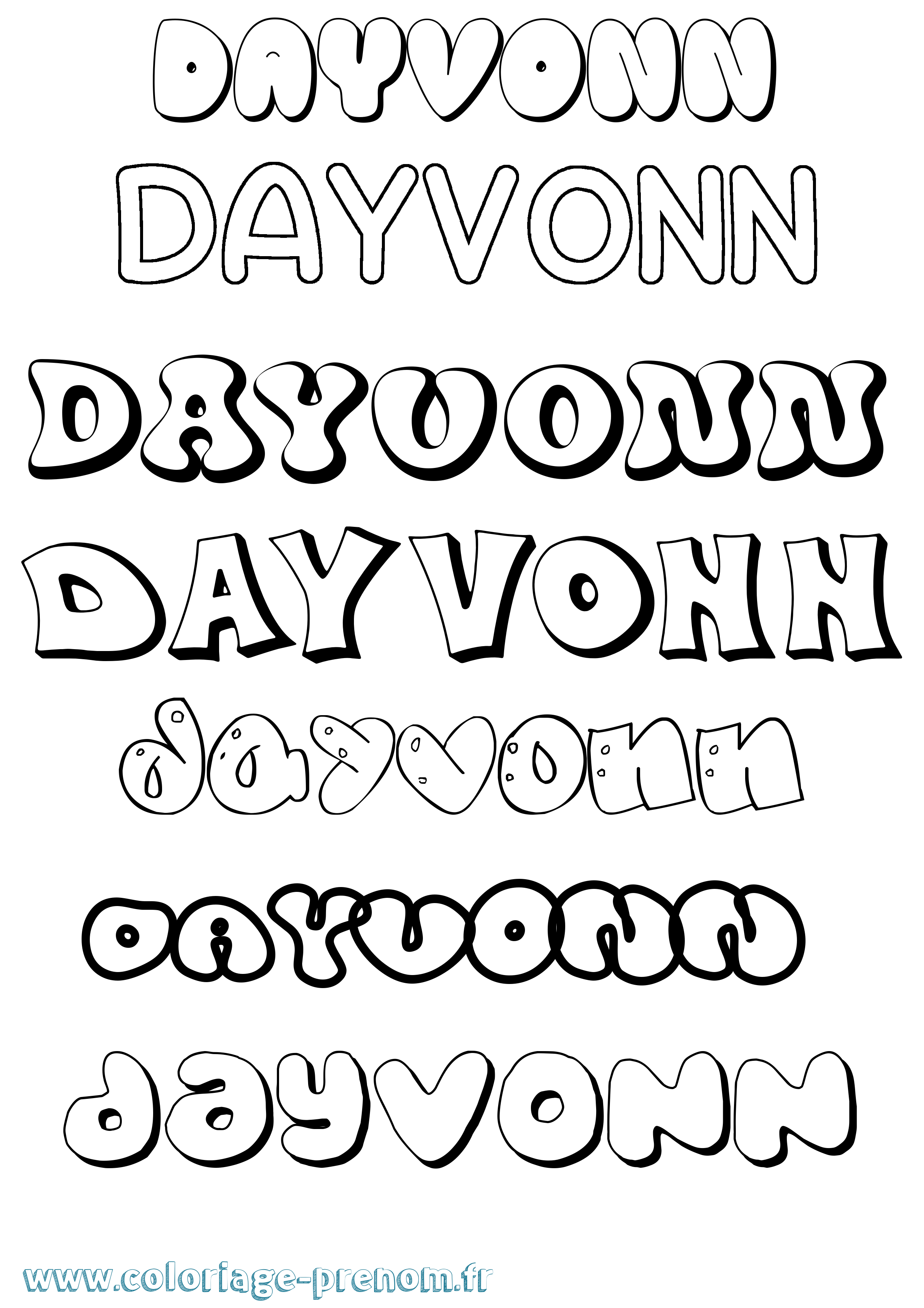 Coloriage Dayvonn Bubble Coloriage prénom Dayvonn Bubble