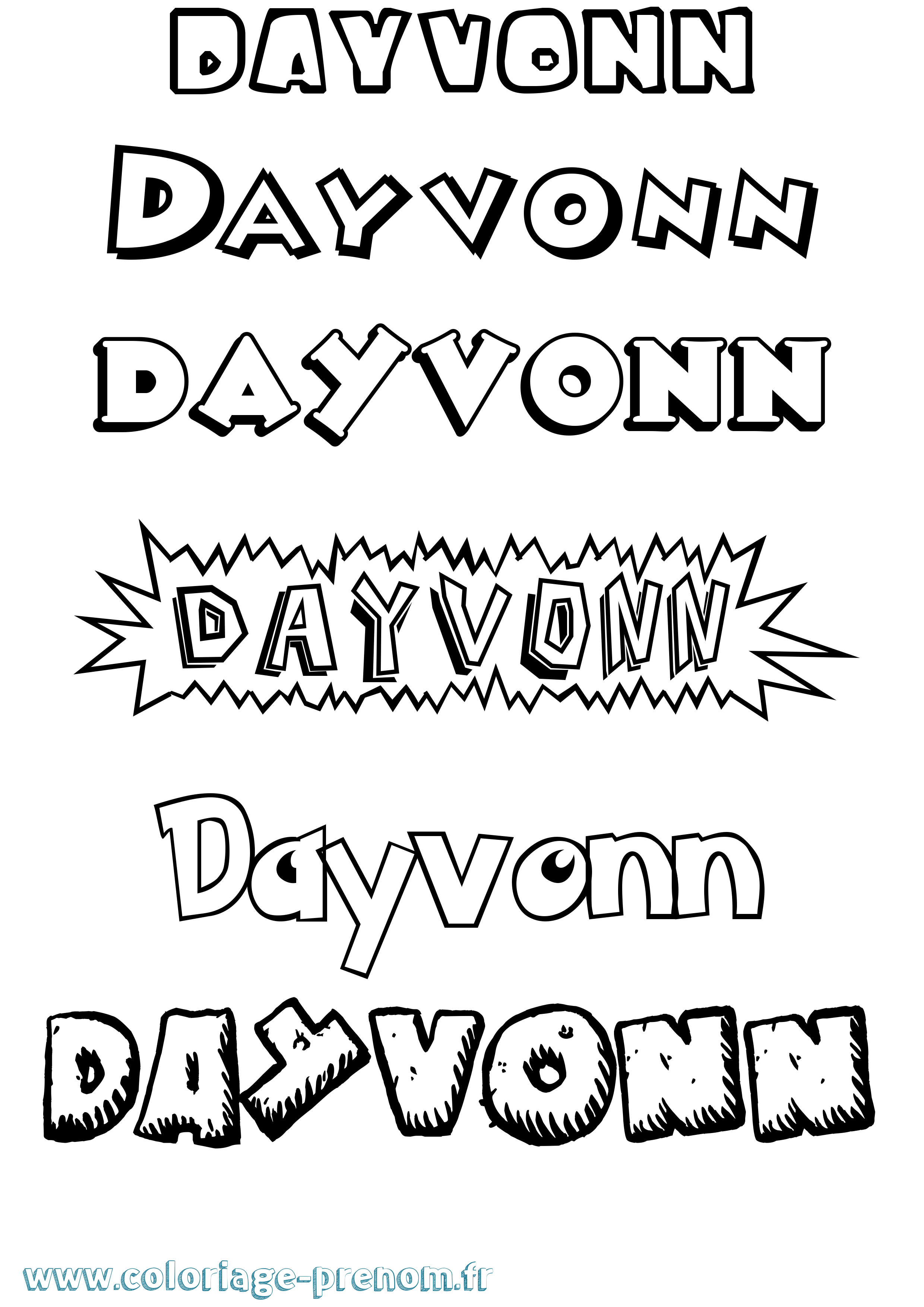 Coloriage Dayvonn Dessin Animé Coloriage prénom Dayvonn Dessin Animé