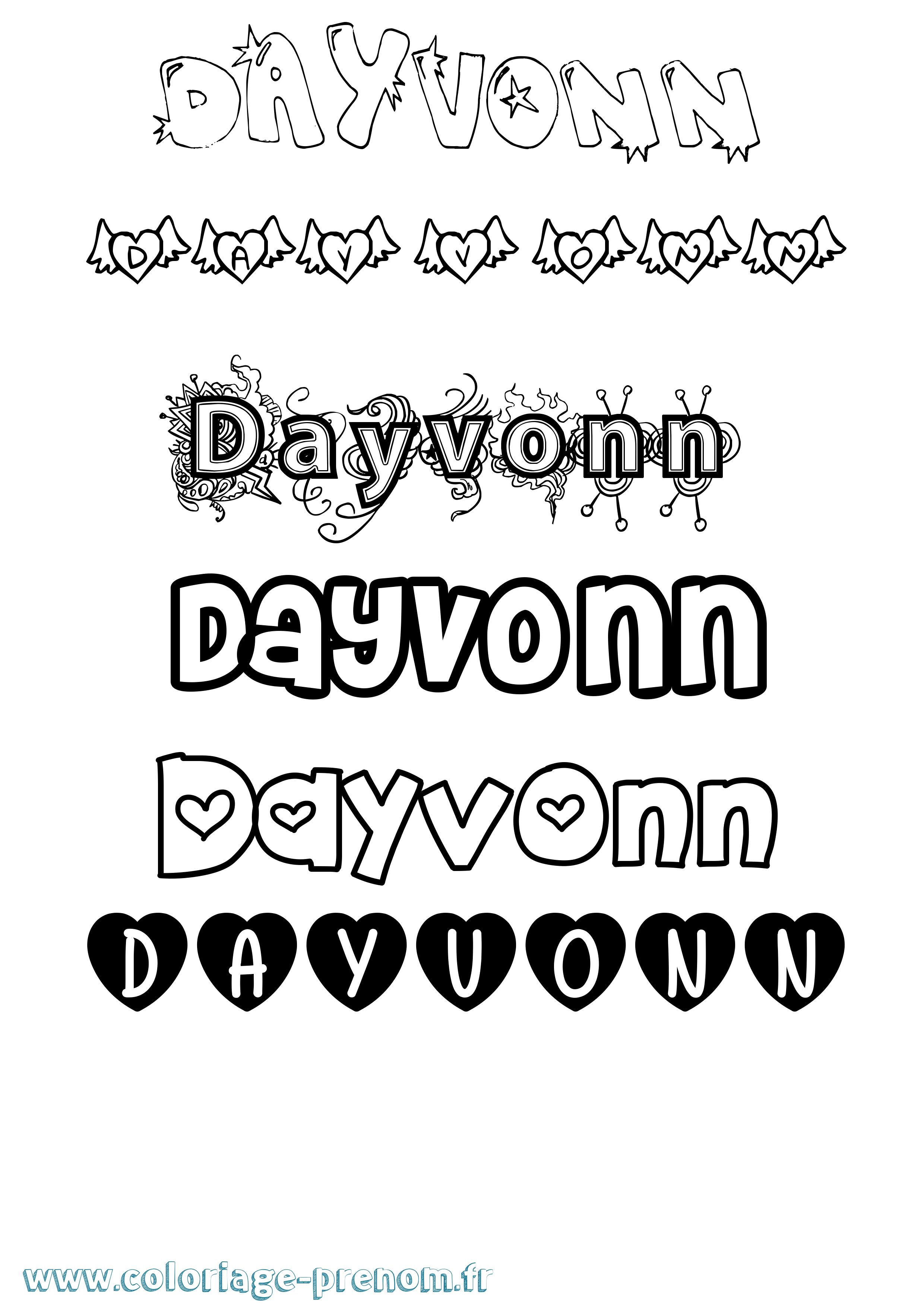 Coloriage Dayvonn Girly Coloriage prénom Dayvonn Girly