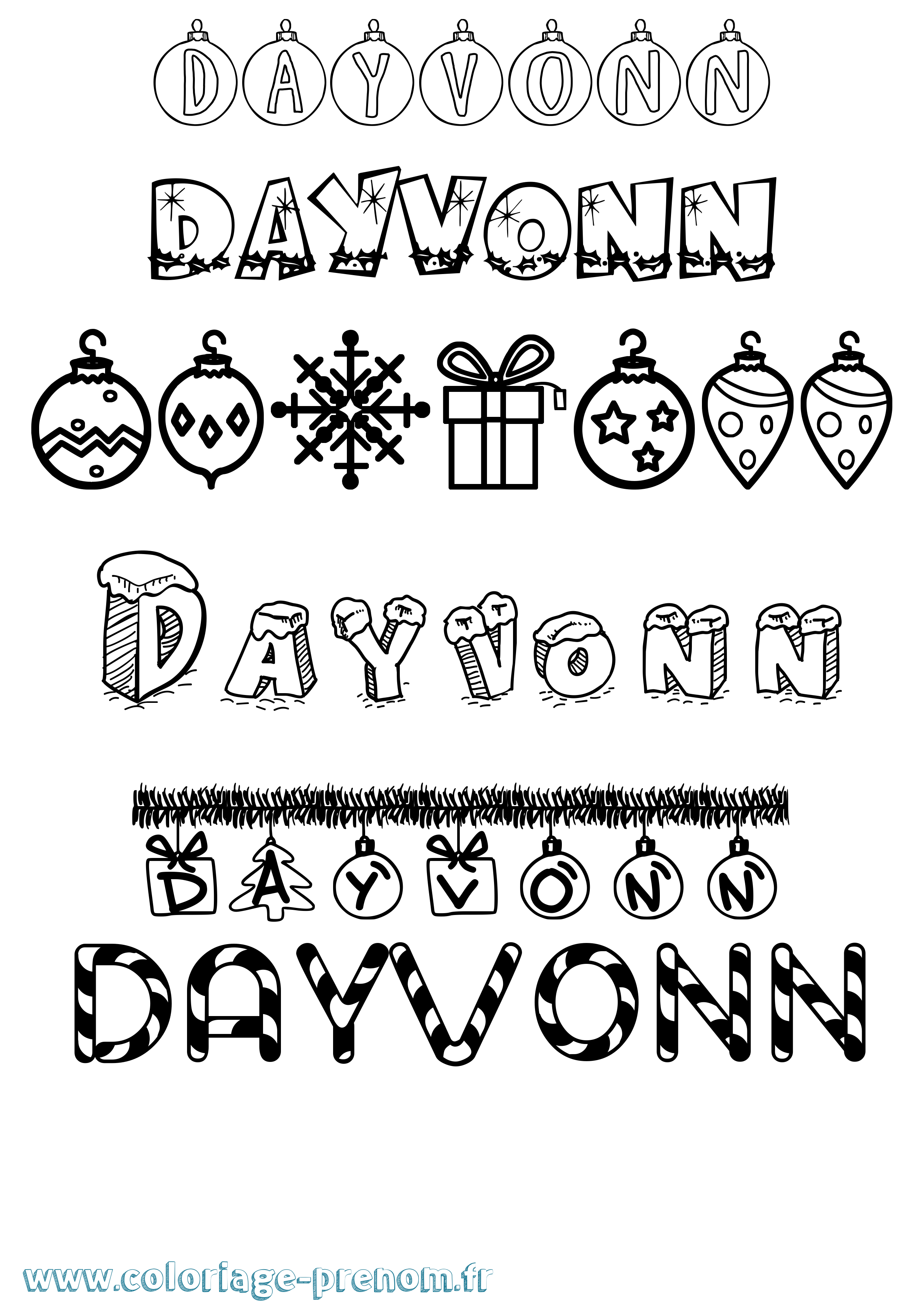 Coloriage Dayvonn Noël Coloriage prénom Dayvonn Noël