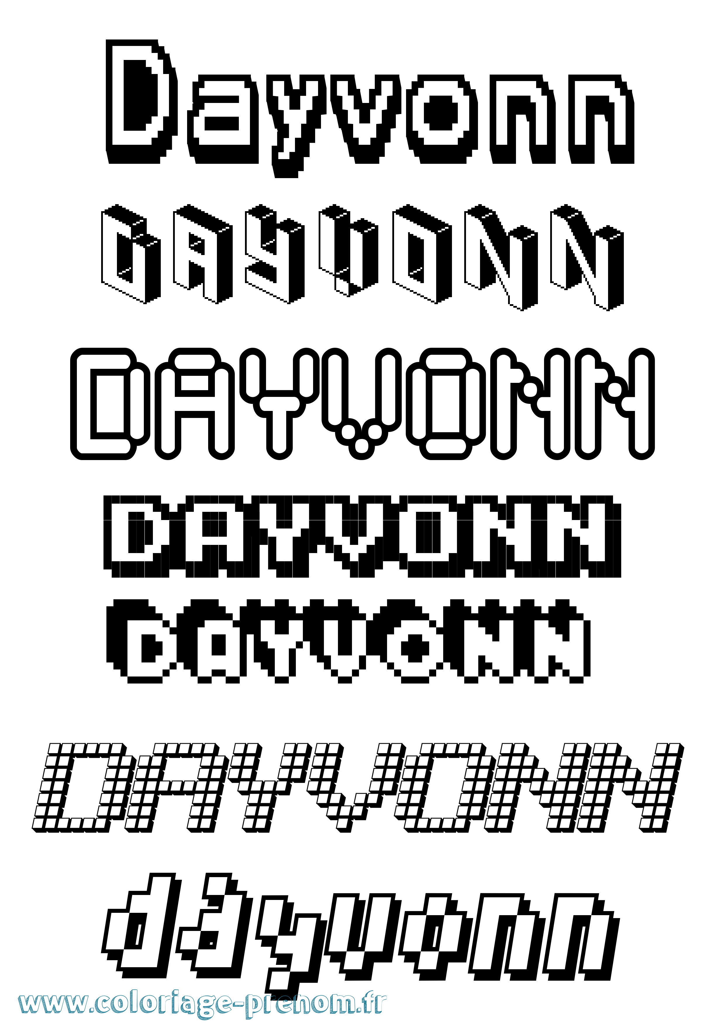 Coloriage Dayvonn Pixel Coloriage prénom Dayvonn Pixel
