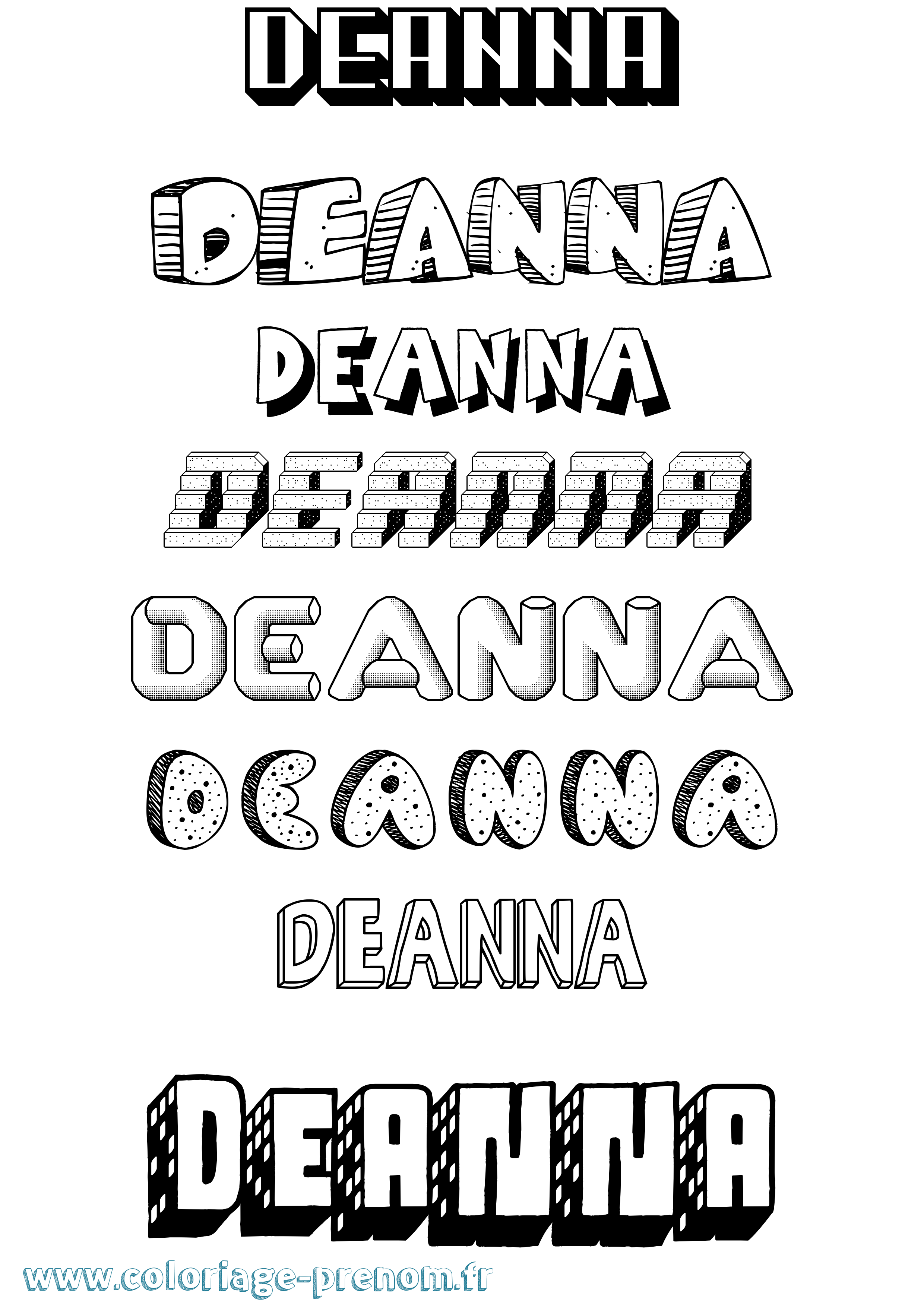 Coloriage Deanna Effet 3D Coloriage prénom Deanna Effet 3D