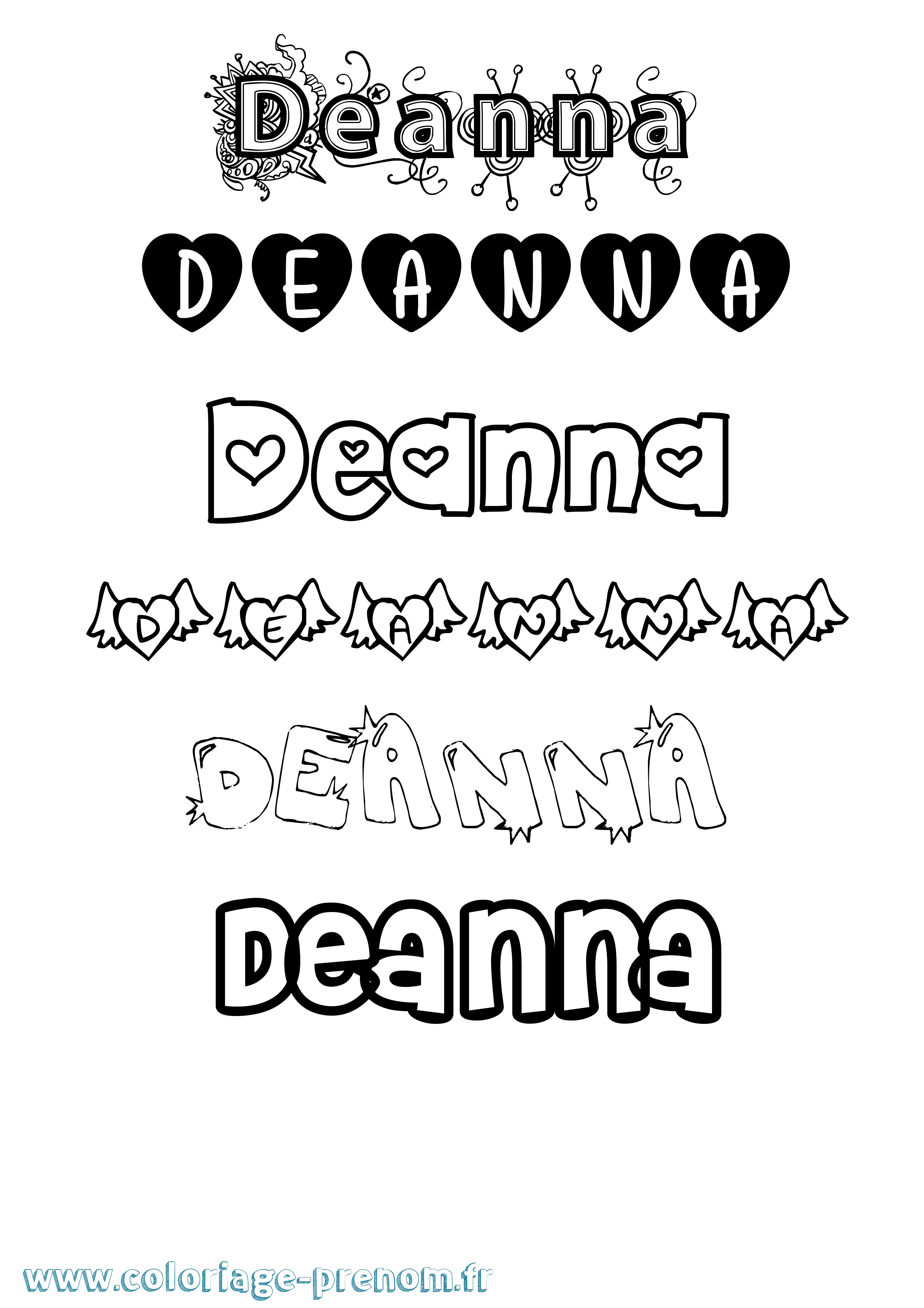 Coloriage Deanna Girly Coloriage prénom Deanna Girly