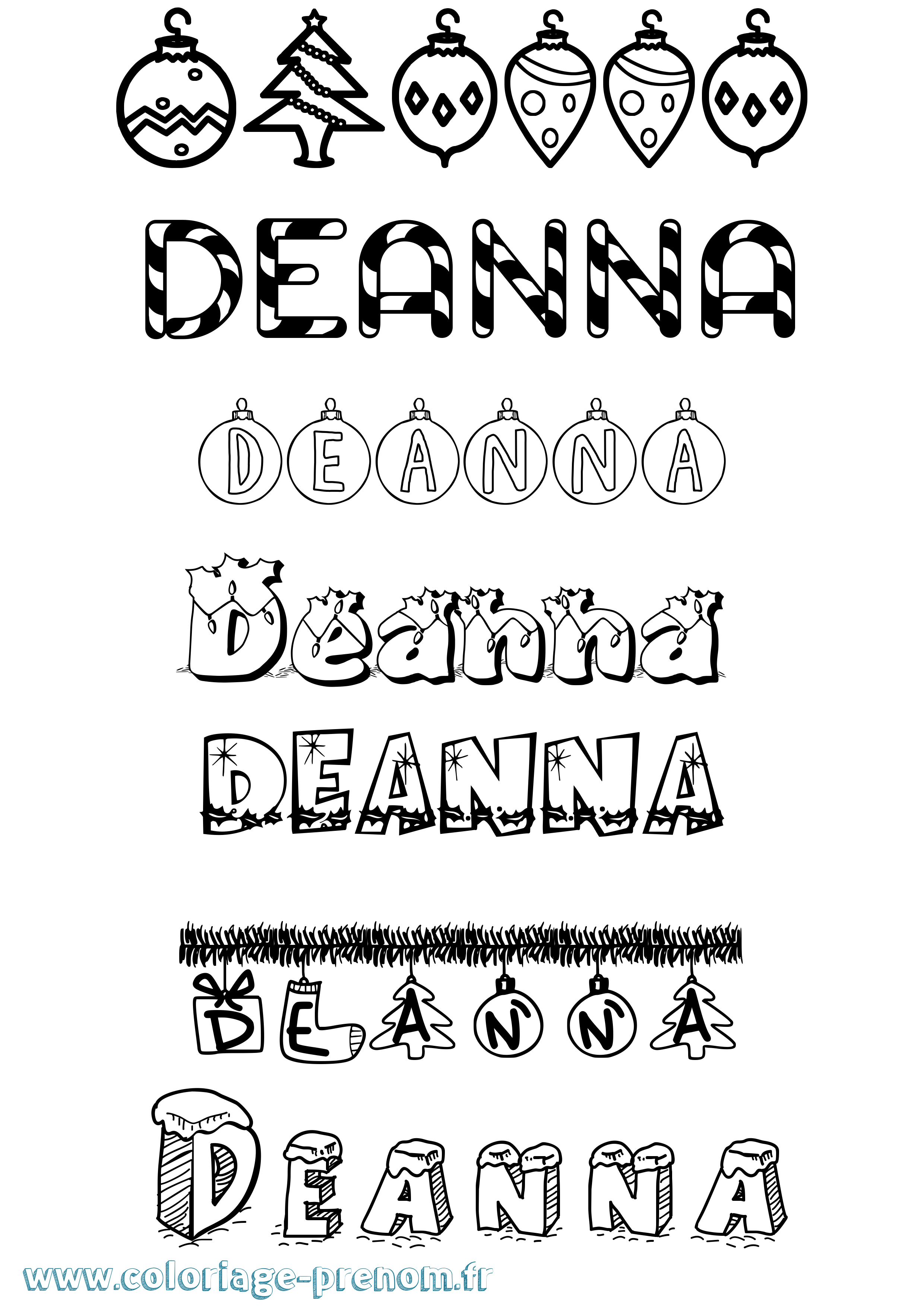 Coloriage Deanna Noël Coloriage prénom Deanna Noël
