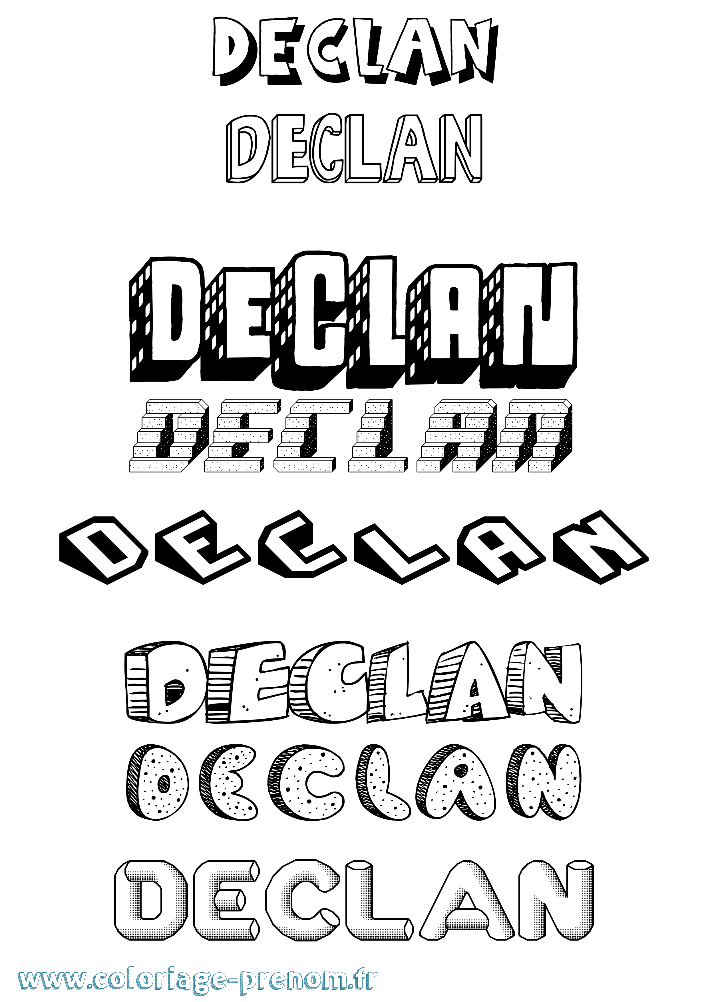 Coloriage Declan Effet 3D Coloriage prénom Declan Effet 3D