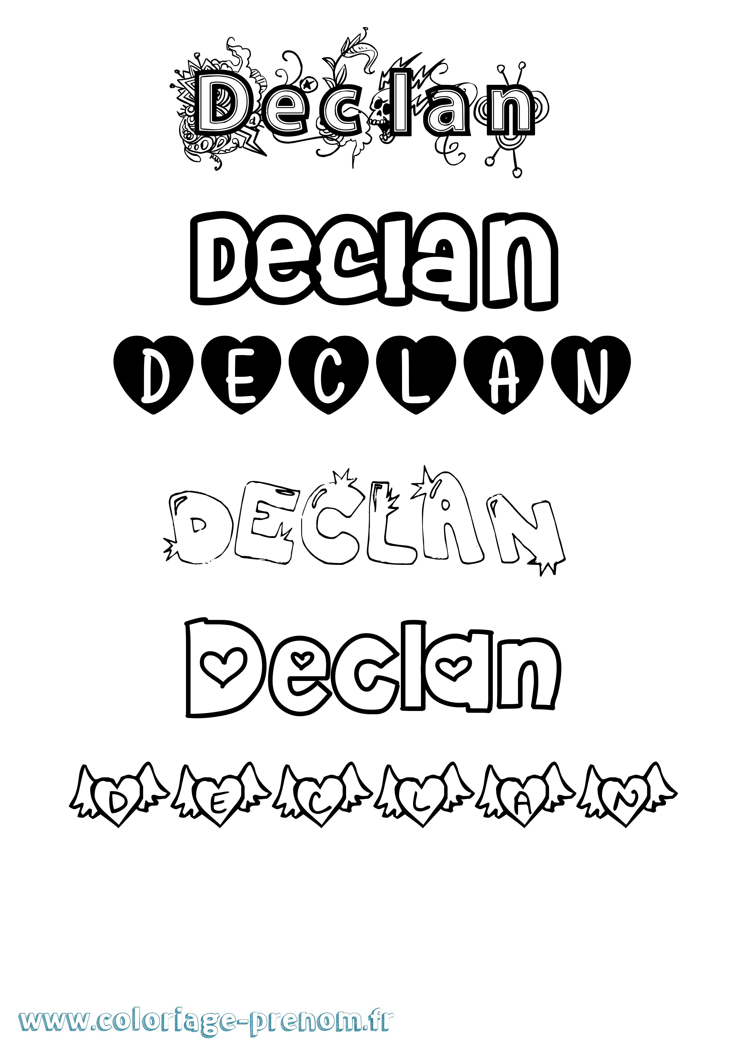 Coloriage Declan Girly Coloriage prénom Declan Girly