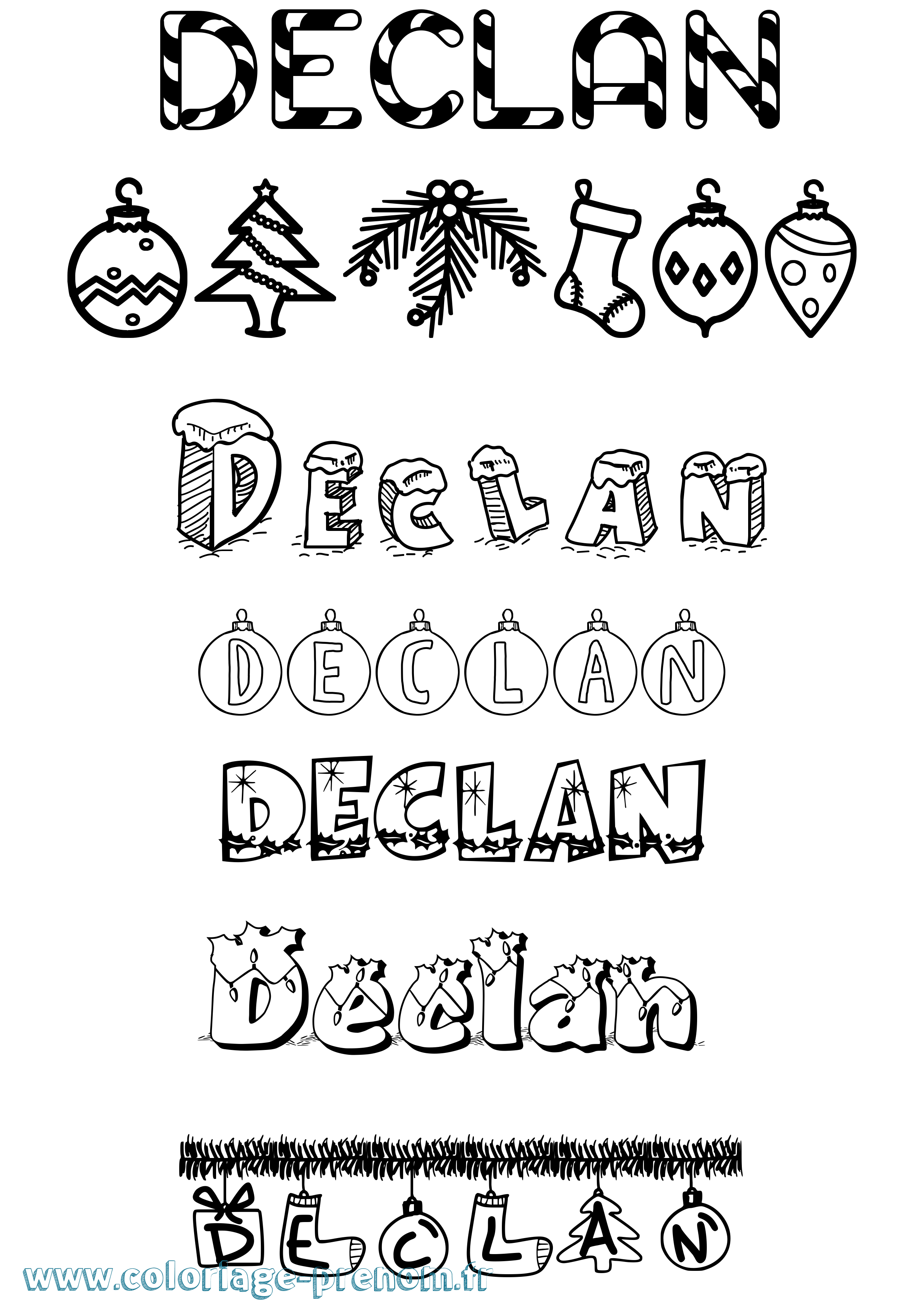 Coloriage Declan Noël Coloriage prénom Declan Noël
