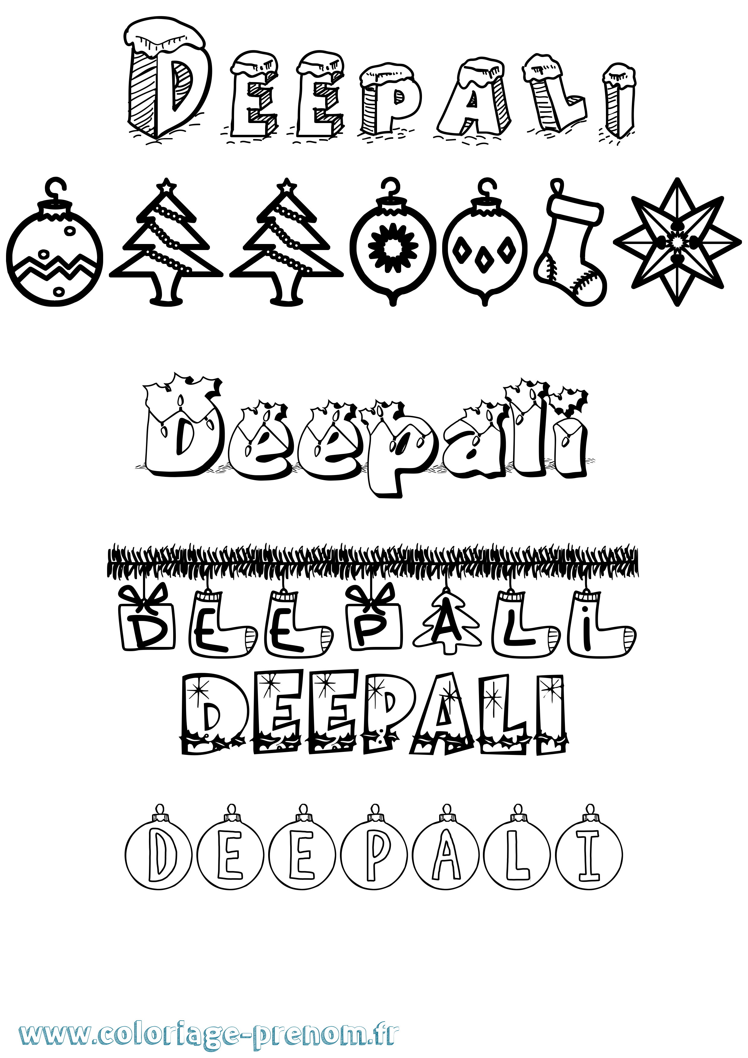 Coloriage Deepali Noël Coloriage prénom Deepali Noël