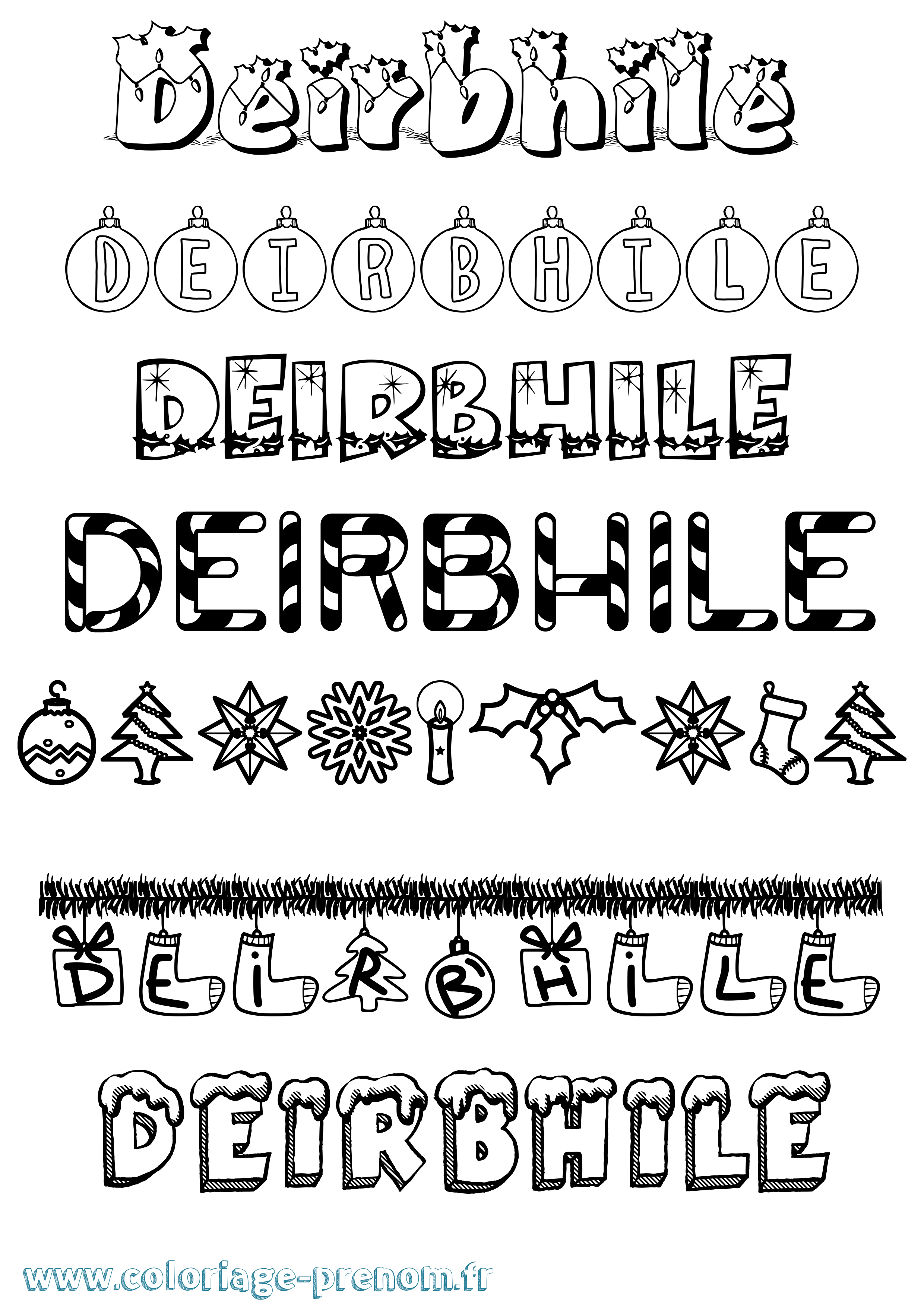 Coloriage Deirbhile Noël Coloriage prénom Deirbhile Noël