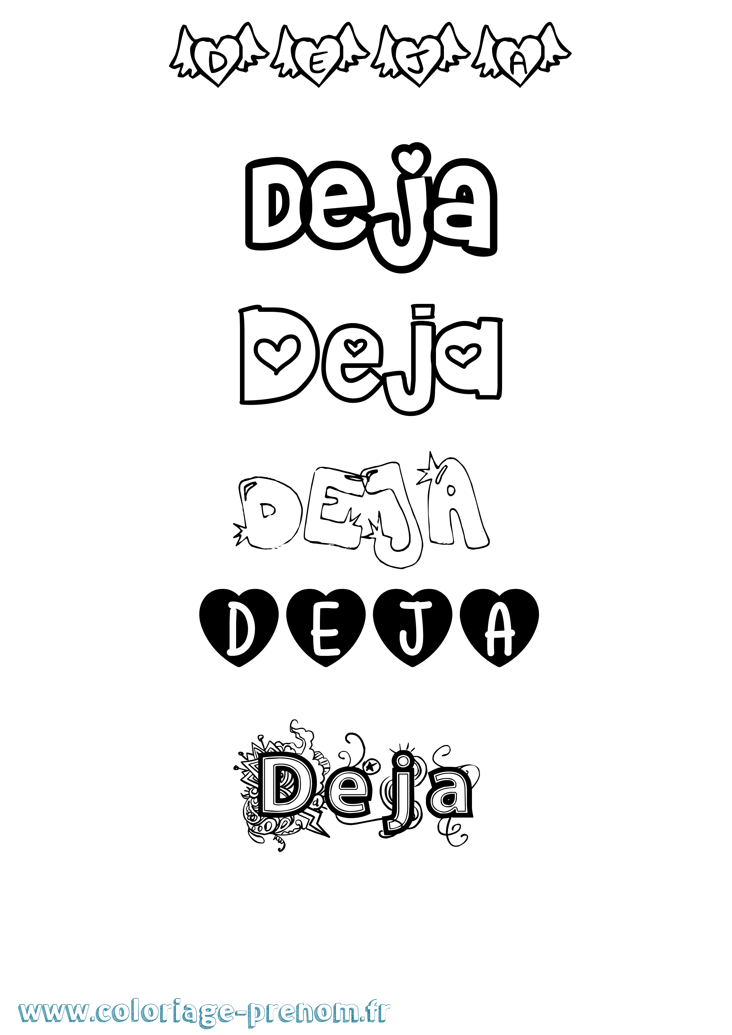 Coloriage Deja Girly Coloriage prénom Deja Girly