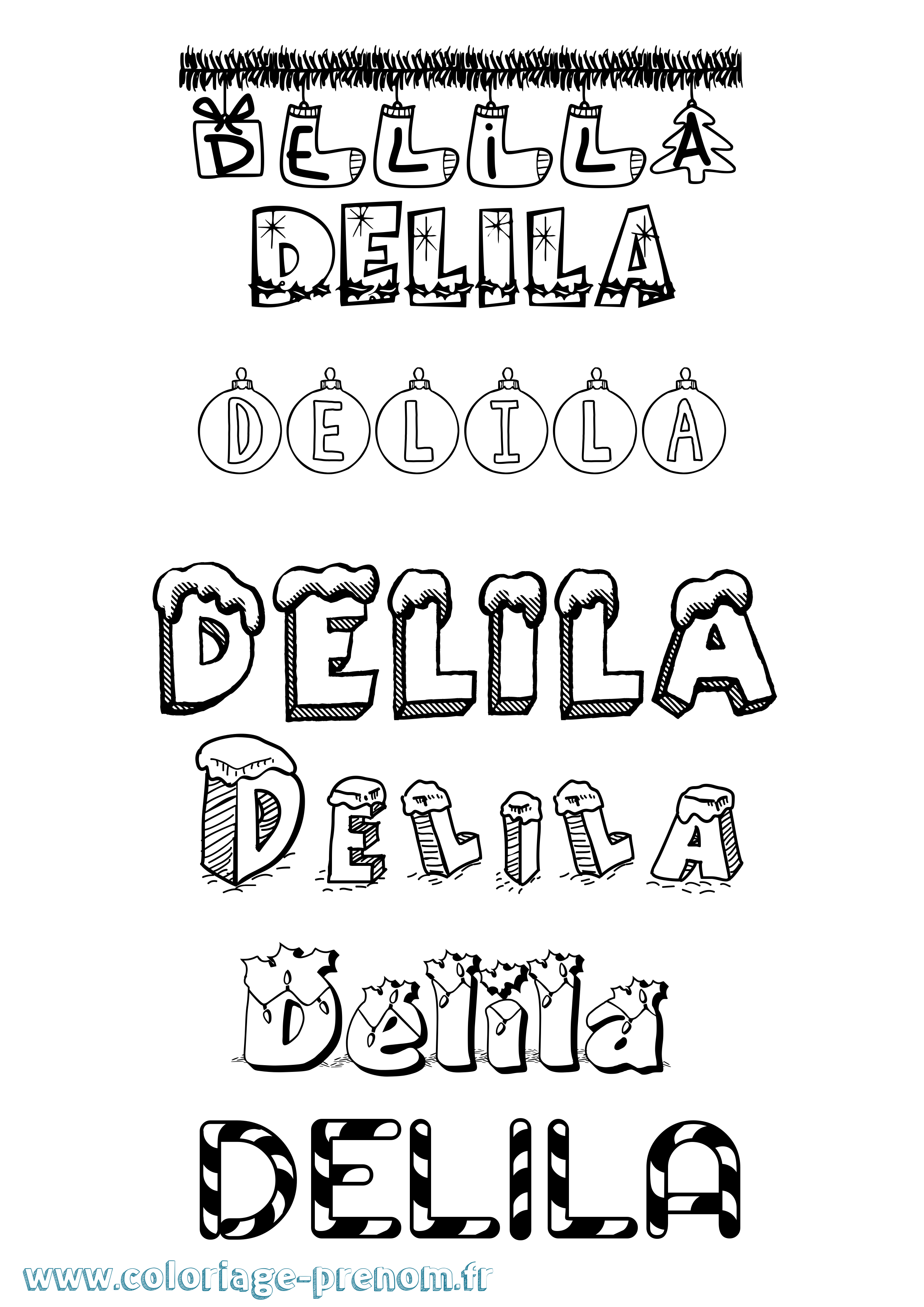 Coloriage Delila Noël Coloriage prénom Delila Noël