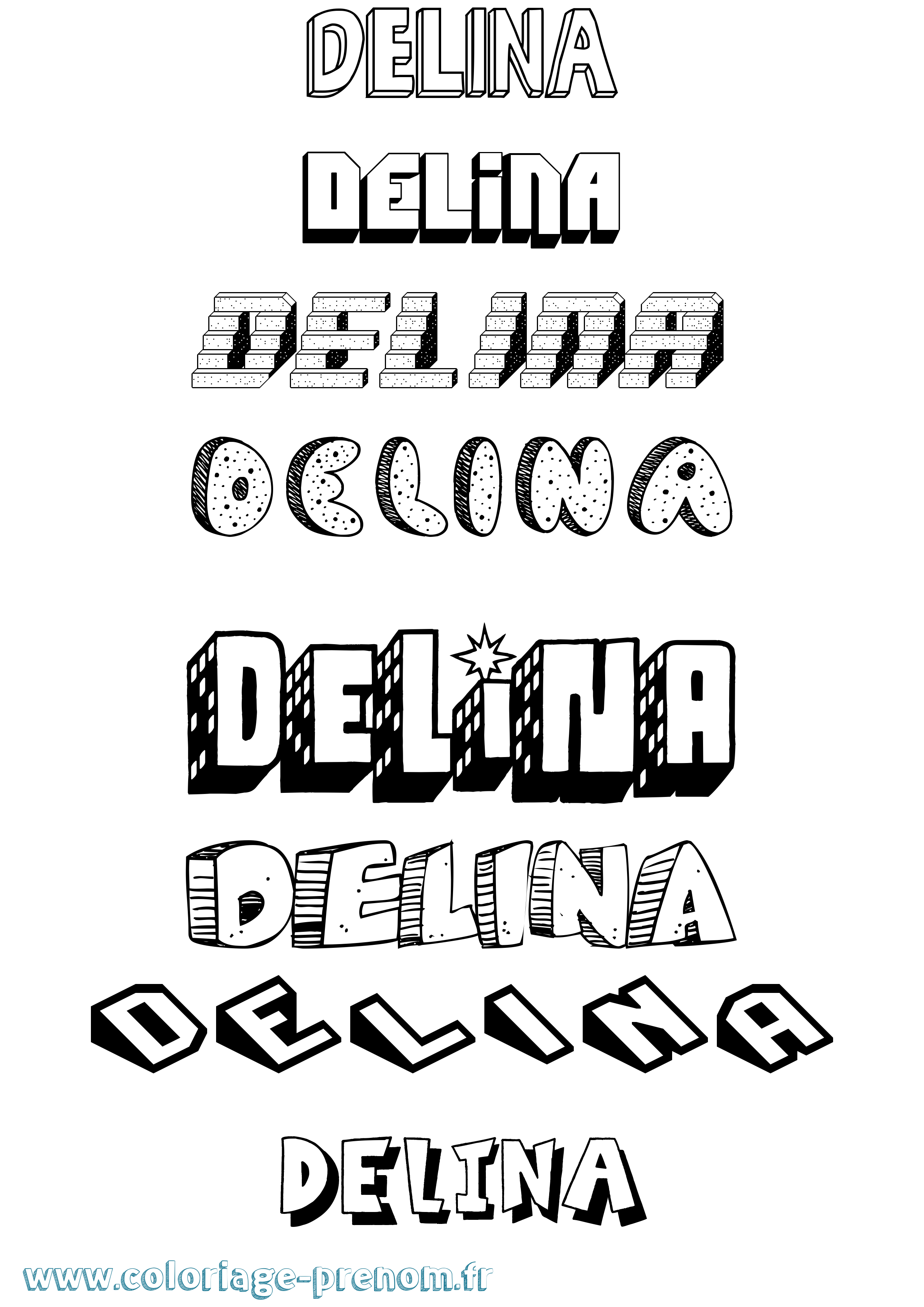 Coloriage Delina Effet 3D Coloriage prénom Delina Effet 3D
