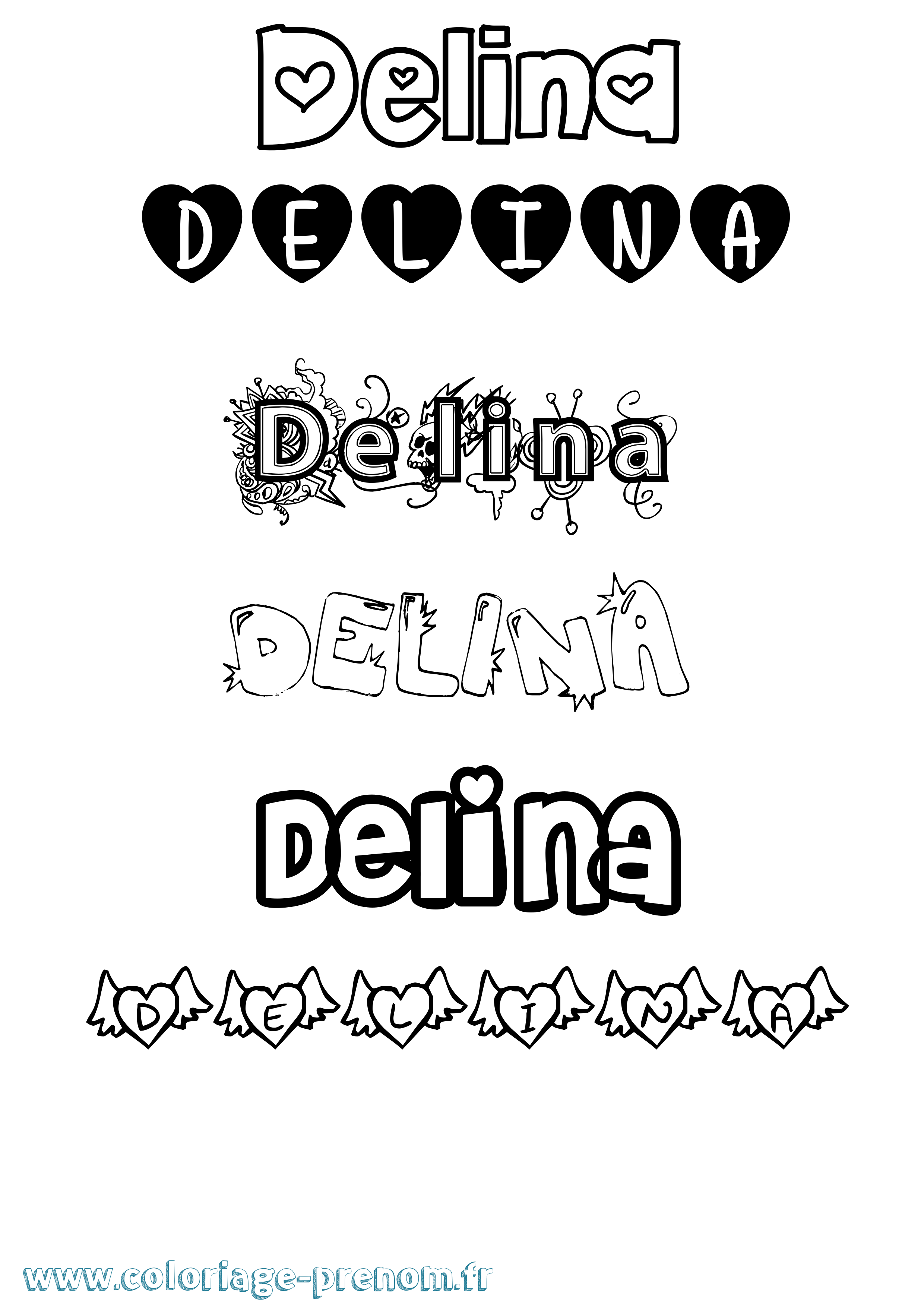 Coloriage Delina Girly Coloriage prénom Delina Girly