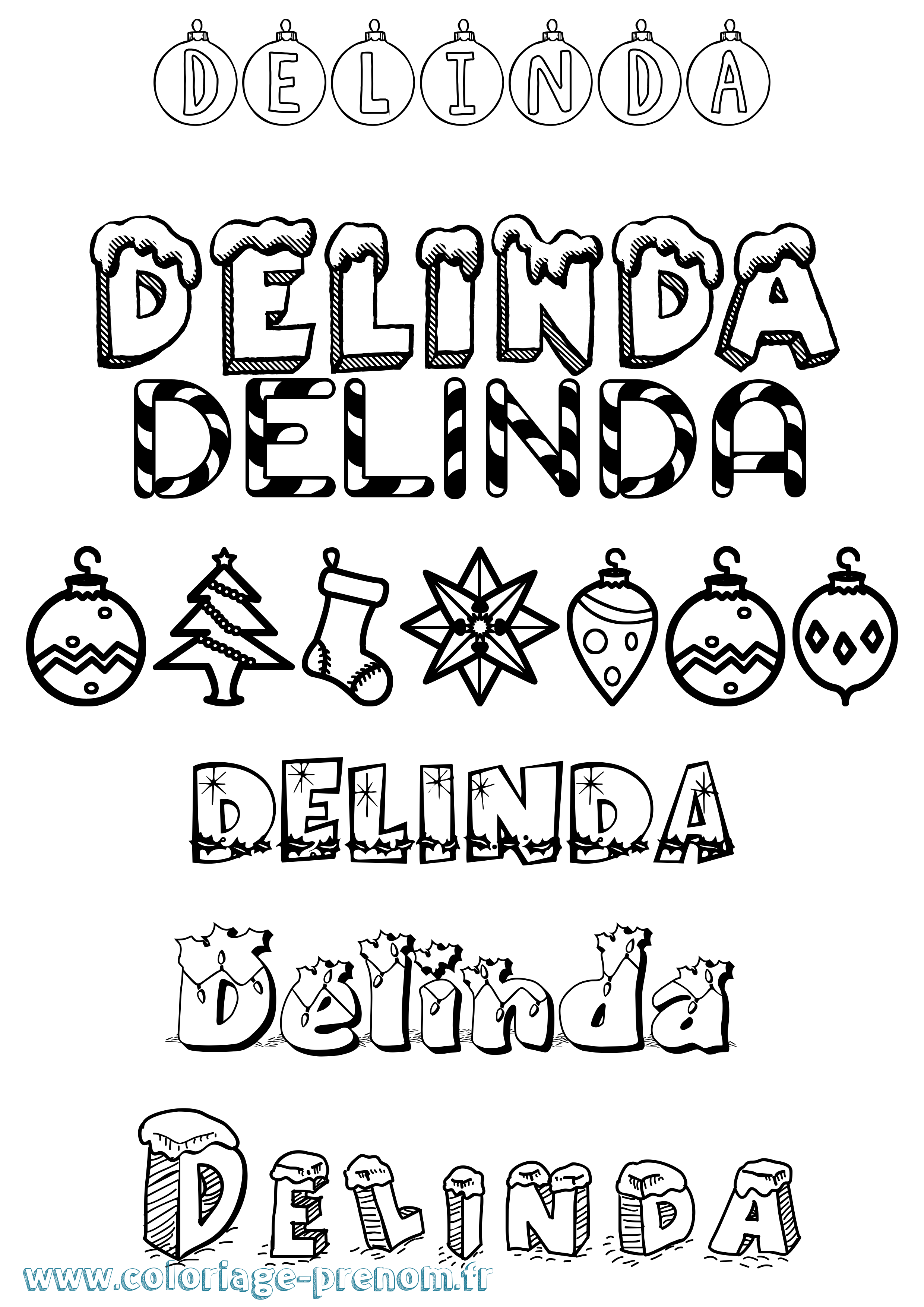 Coloriage Delinda Noël Coloriage prénom Delinda Noël