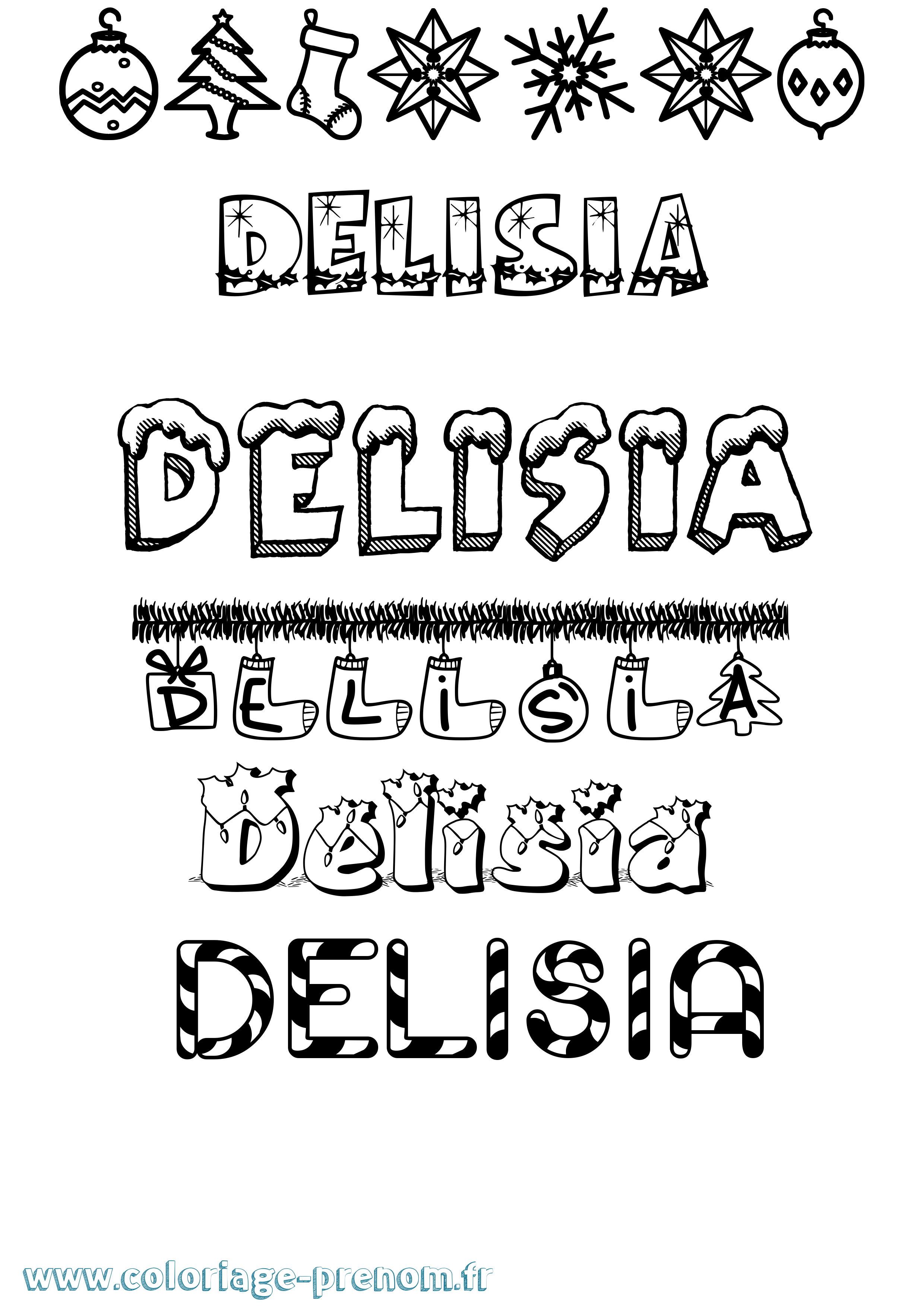 Coloriage Delisia Noël Coloriage prénom Delisia Noël