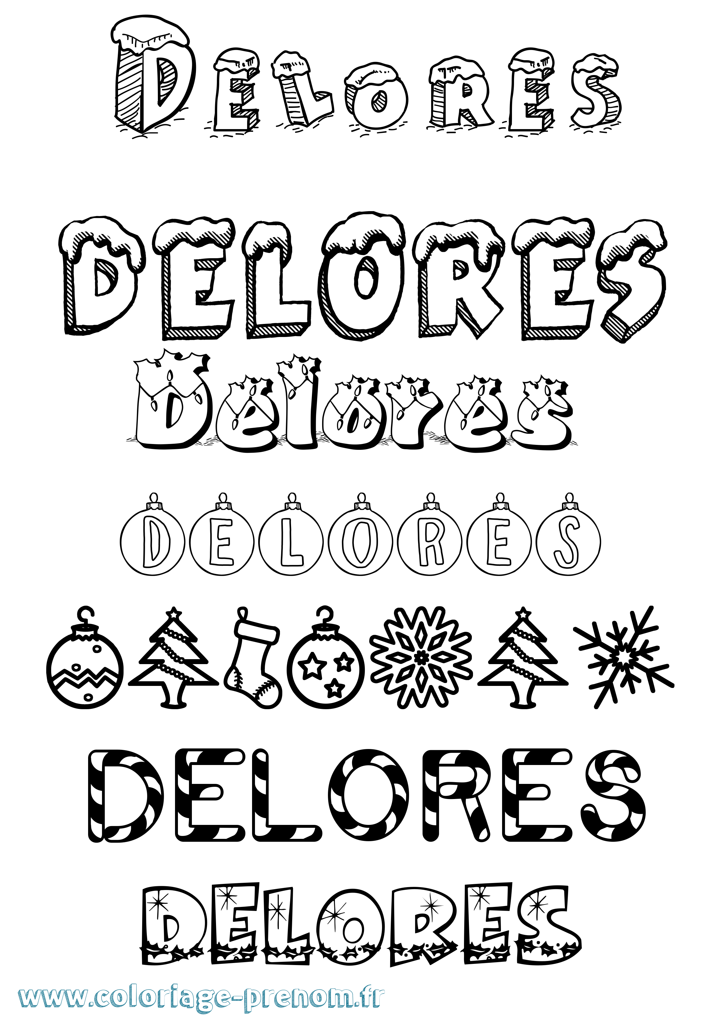 Coloriage Delores Noël Coloriage prénom Delores Noël