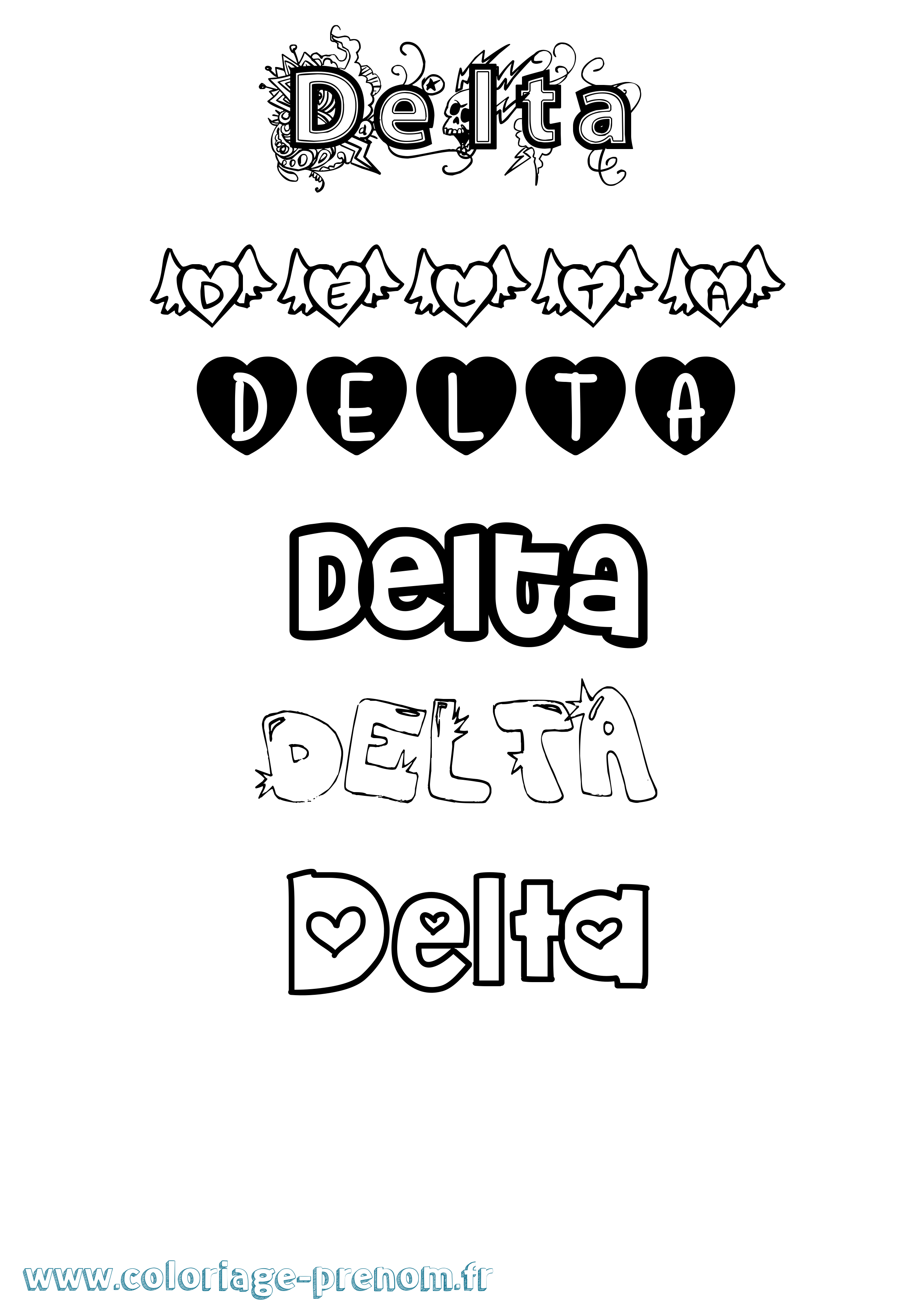 Coloriage Delta Girly Coloriage prénom Delta Girly