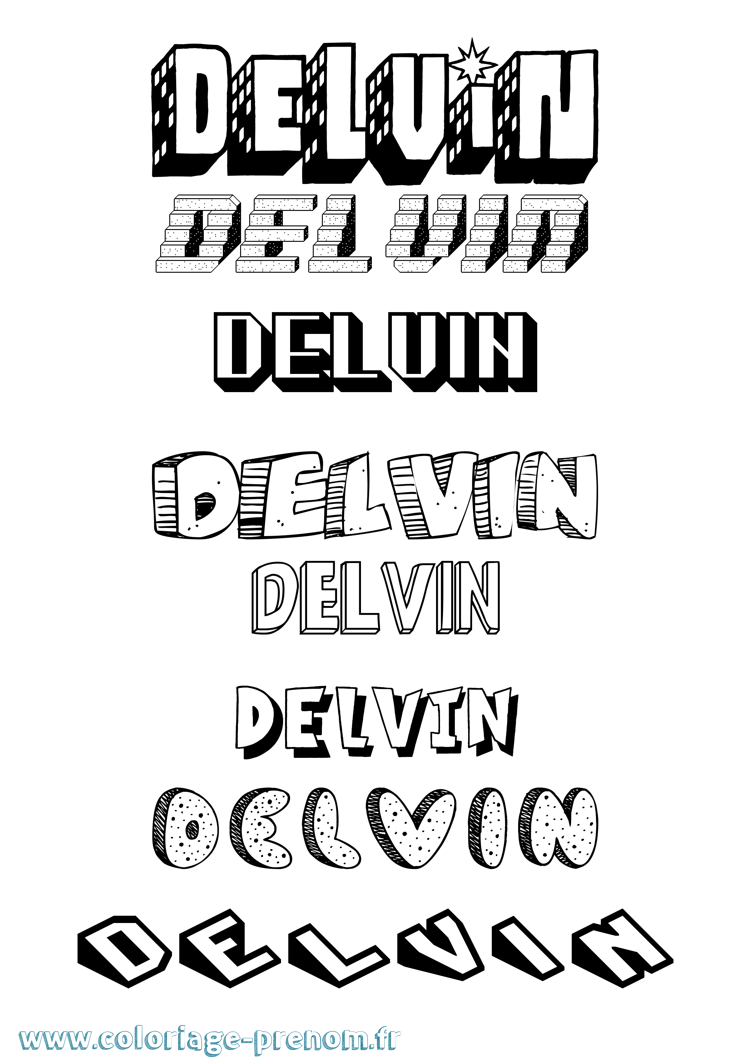 Coloriage Delvin Effet 3D Coloriage prénom Delvin Effet 3D