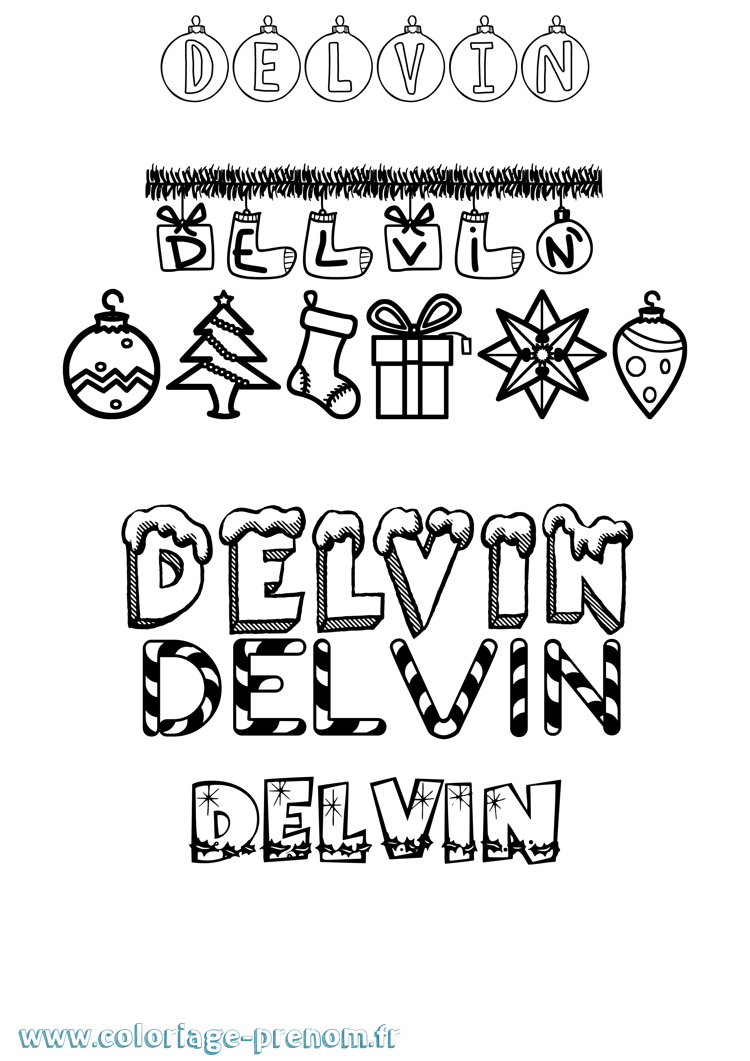 Coloriage Delvin Noël Coloriage prénom Delvin Noël