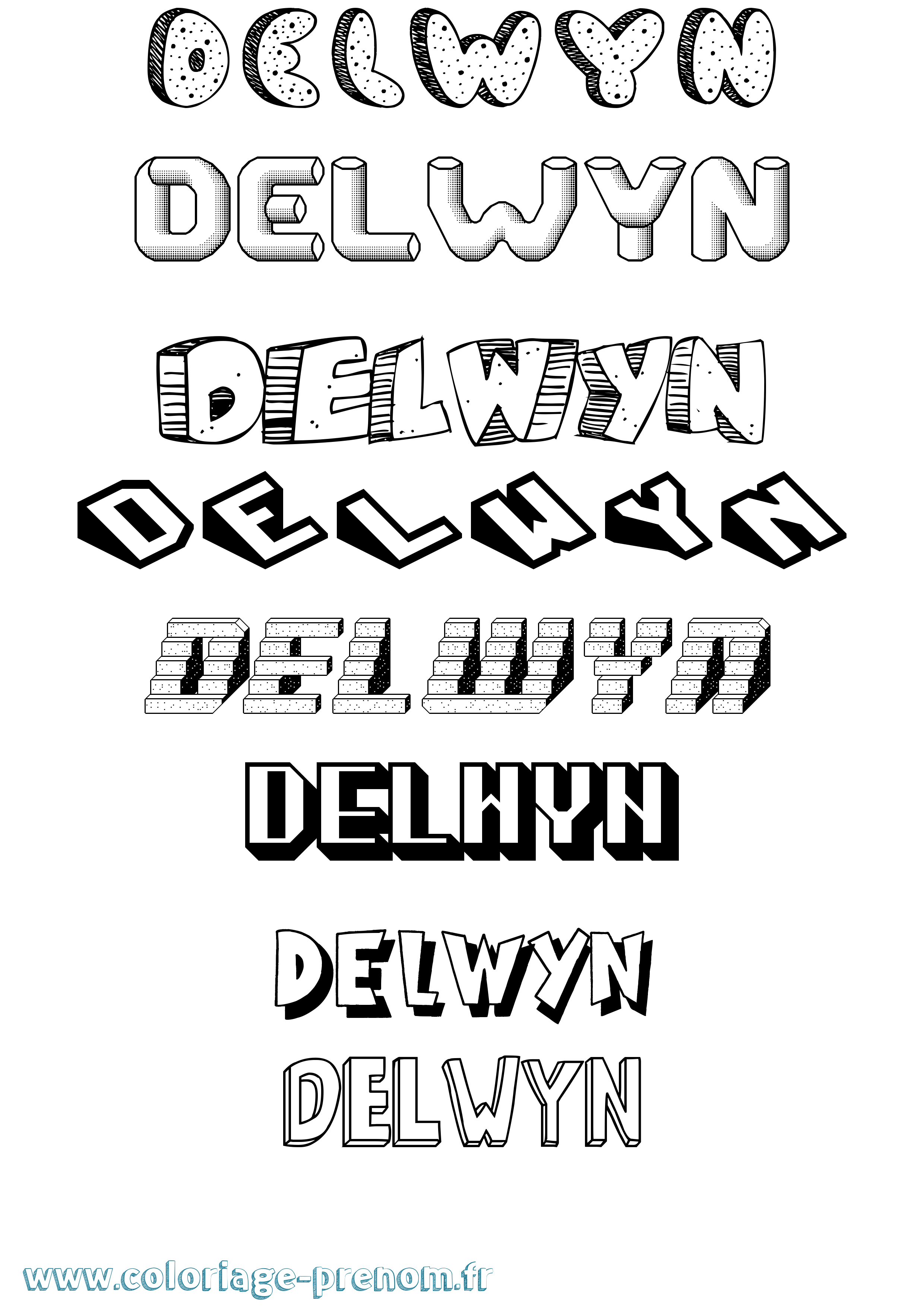 Coloriage Delwyn Effet 3D Coloriage prénom Delwyn Effet 3D