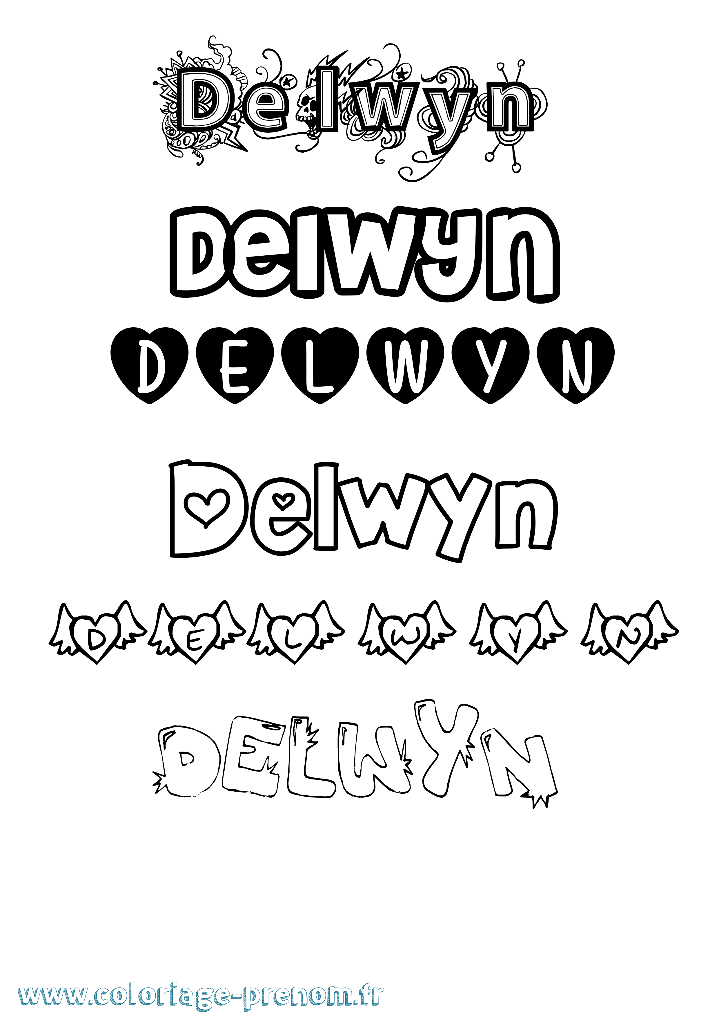 Coloriage Delwyn Girly Coloriage prénom Delwyn Girly