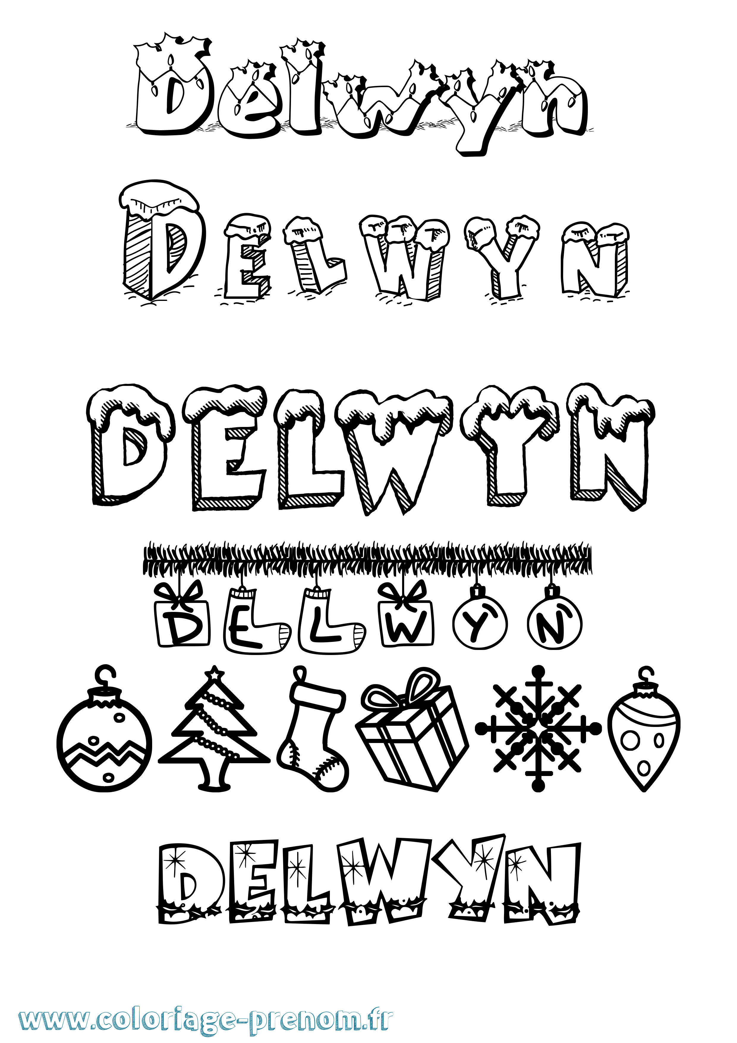 Coloriage Delwyn Noël Coloriage prénom Delwyn Noël
