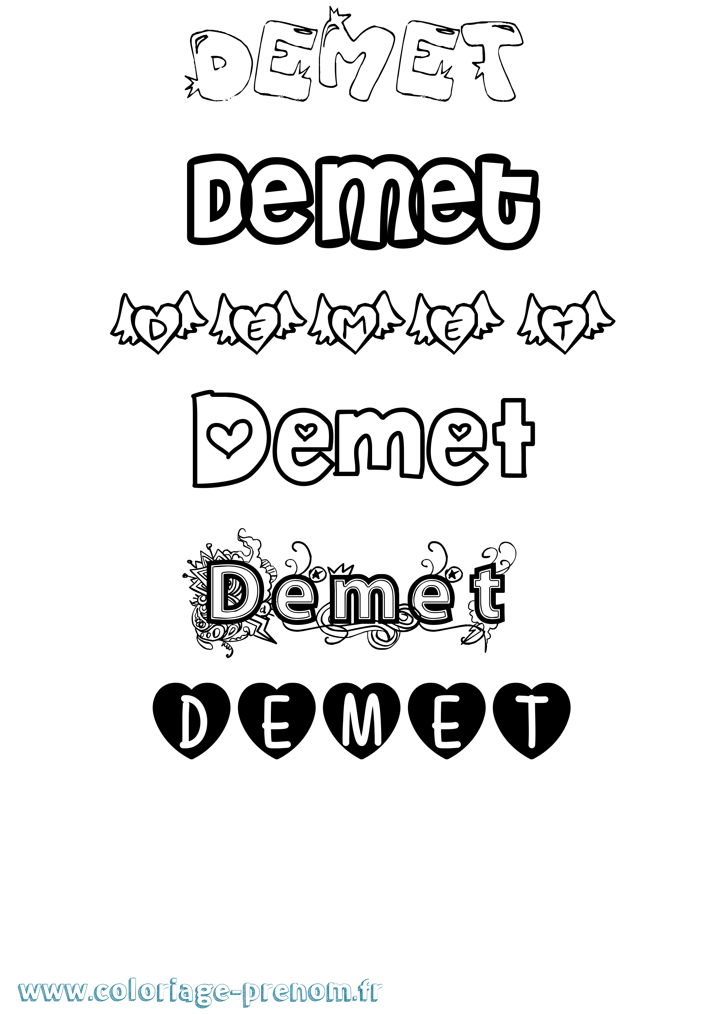 Coloriage Demet Girly Coloriage prénom Demet Girly