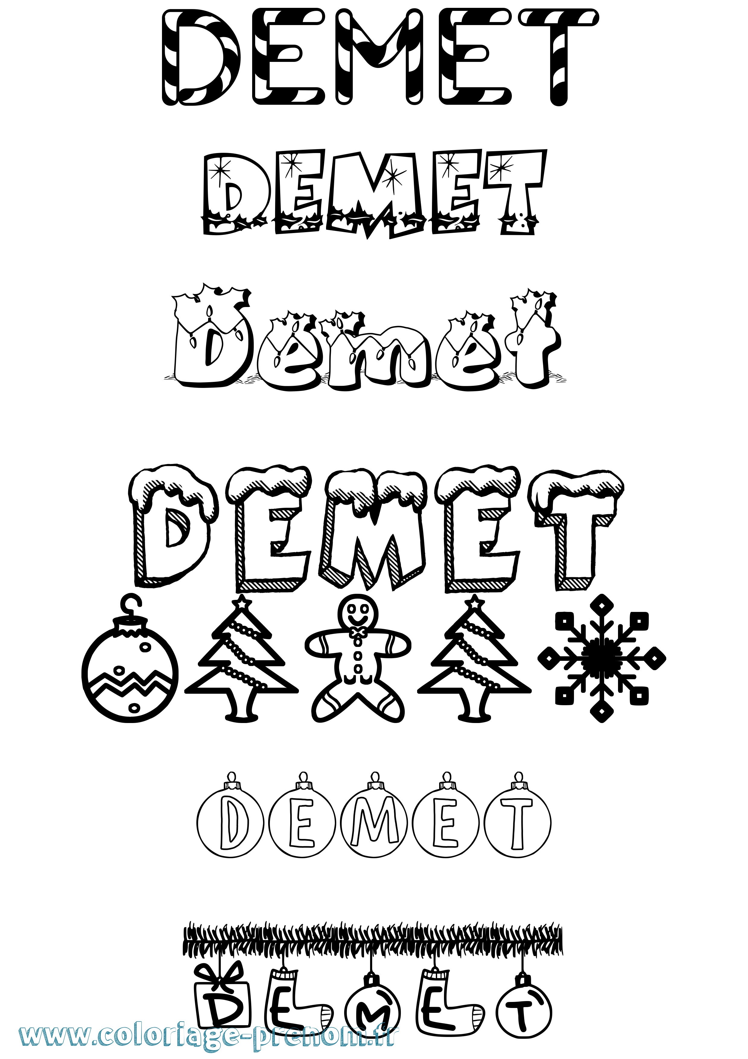 Coloriage Demet Noël Coloriage prénom Demet Noël