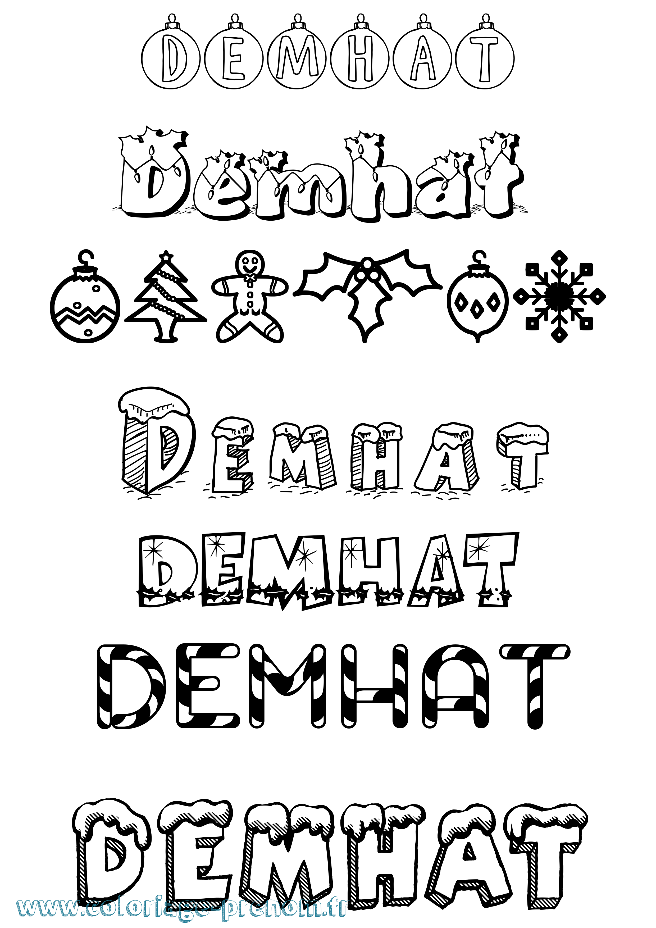 Coloriage Demhat Noël Coloriage prénom Demhat Noël