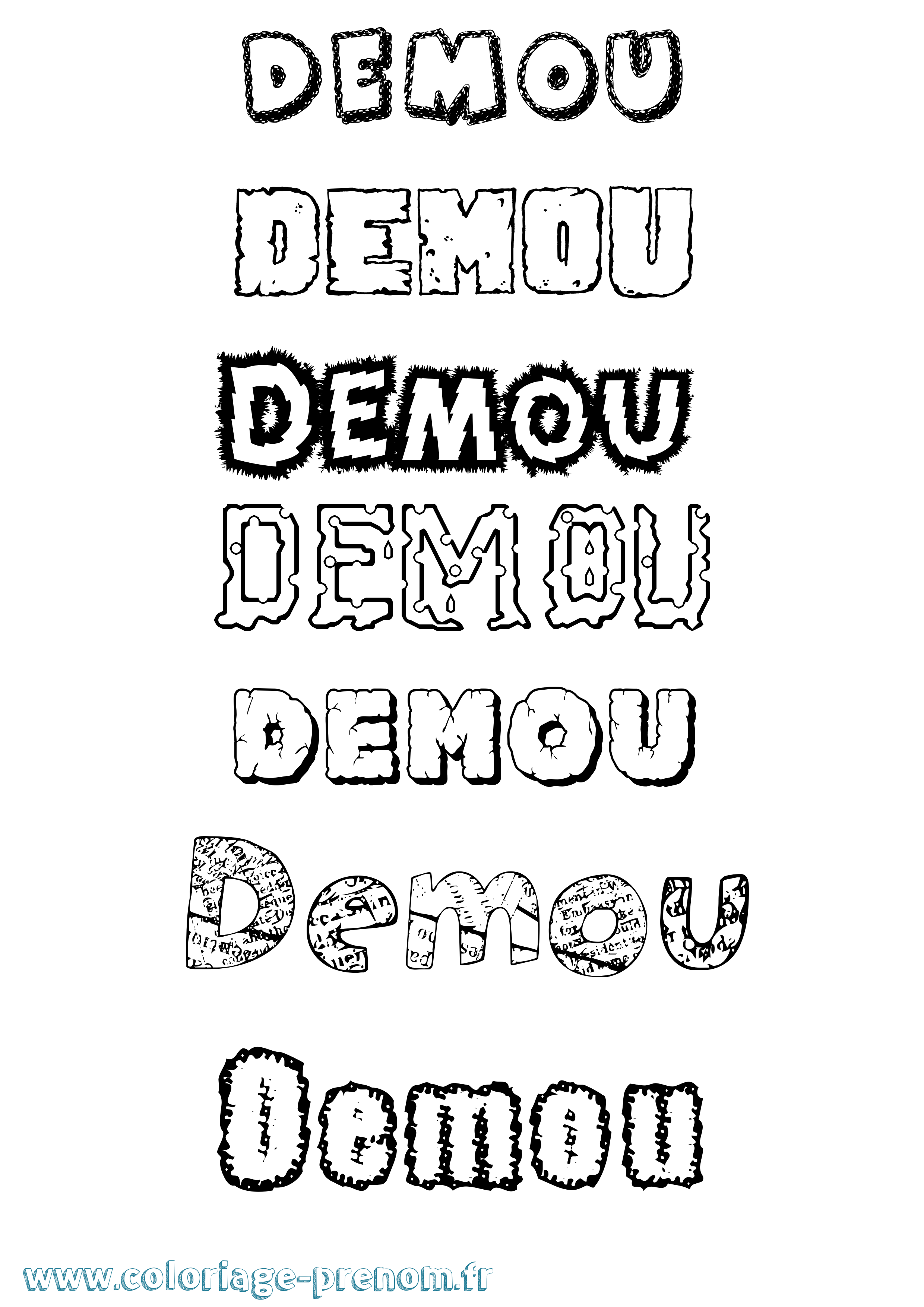 Coloriage Demou Destructuré Coloriage prénom Demou Destructuré