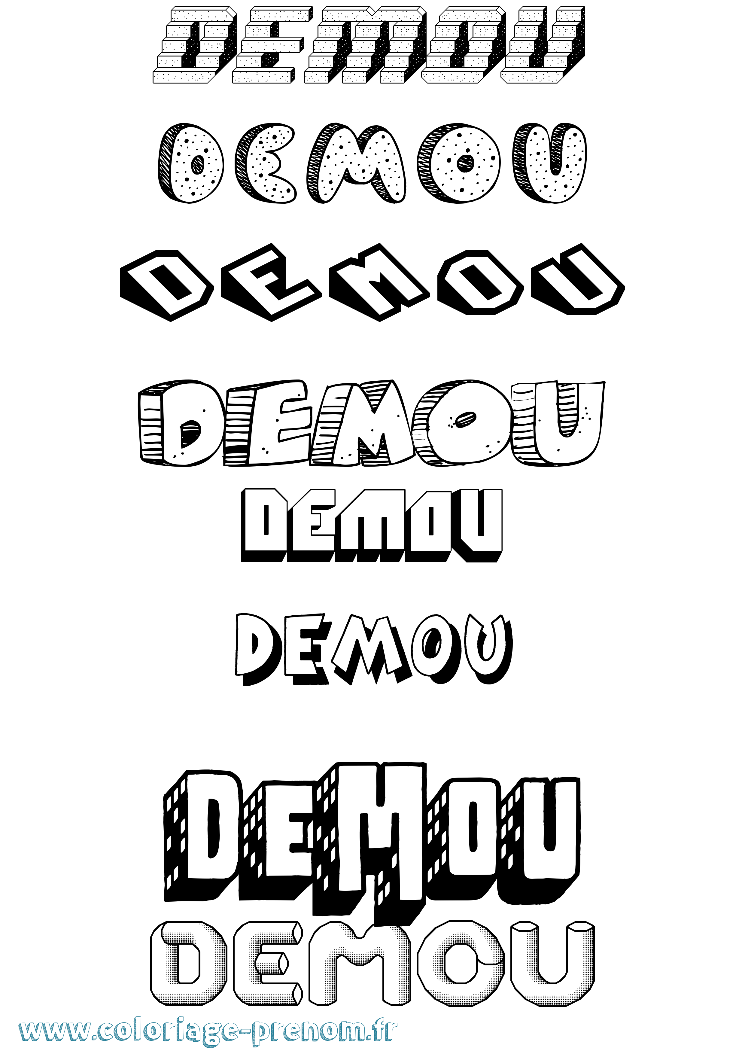 Coloriage Demou Effet 3D Coloriage prénom Demou Effet 3D