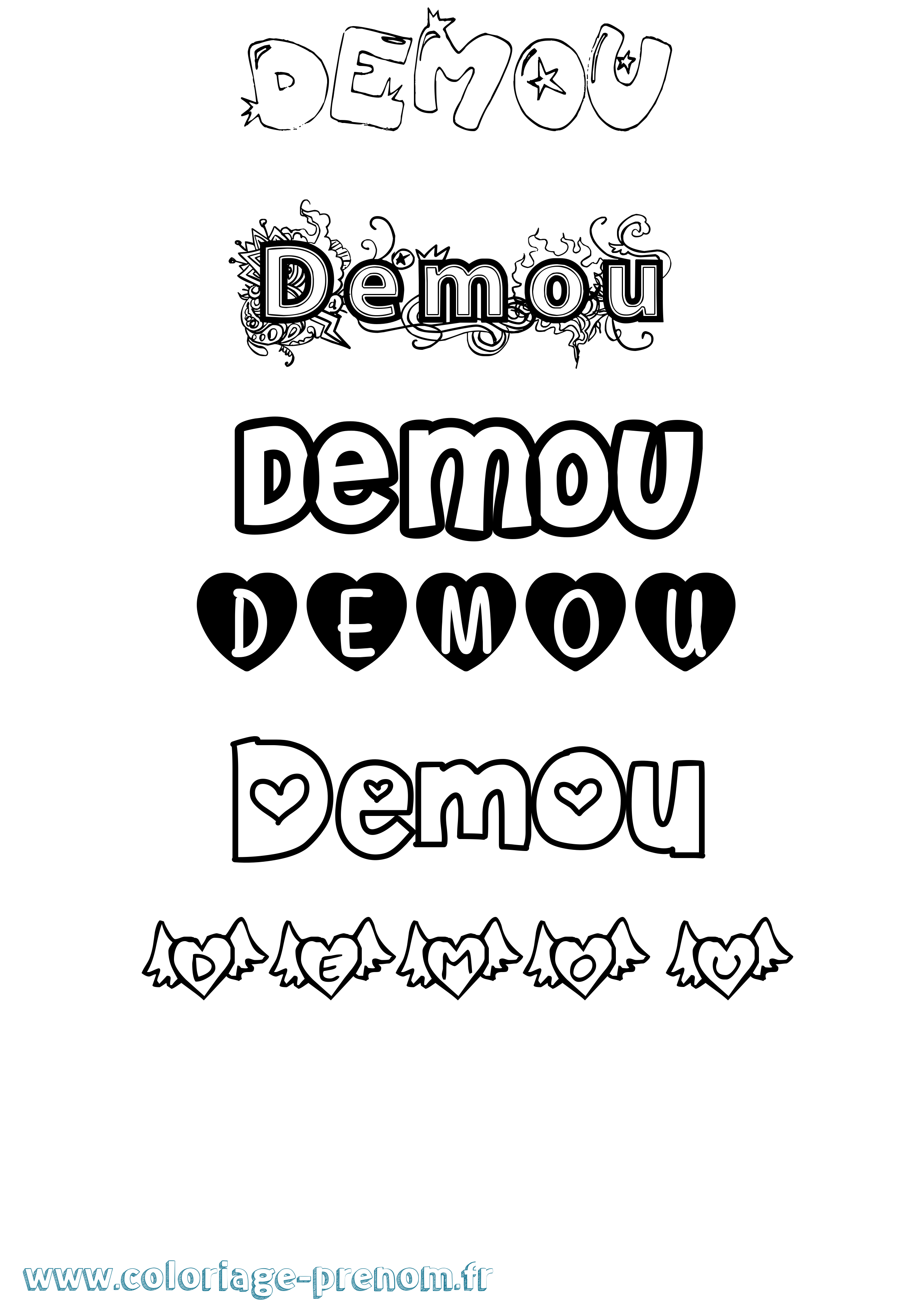 Coloriage Demou Girly Coloriage prénom Demou Girly