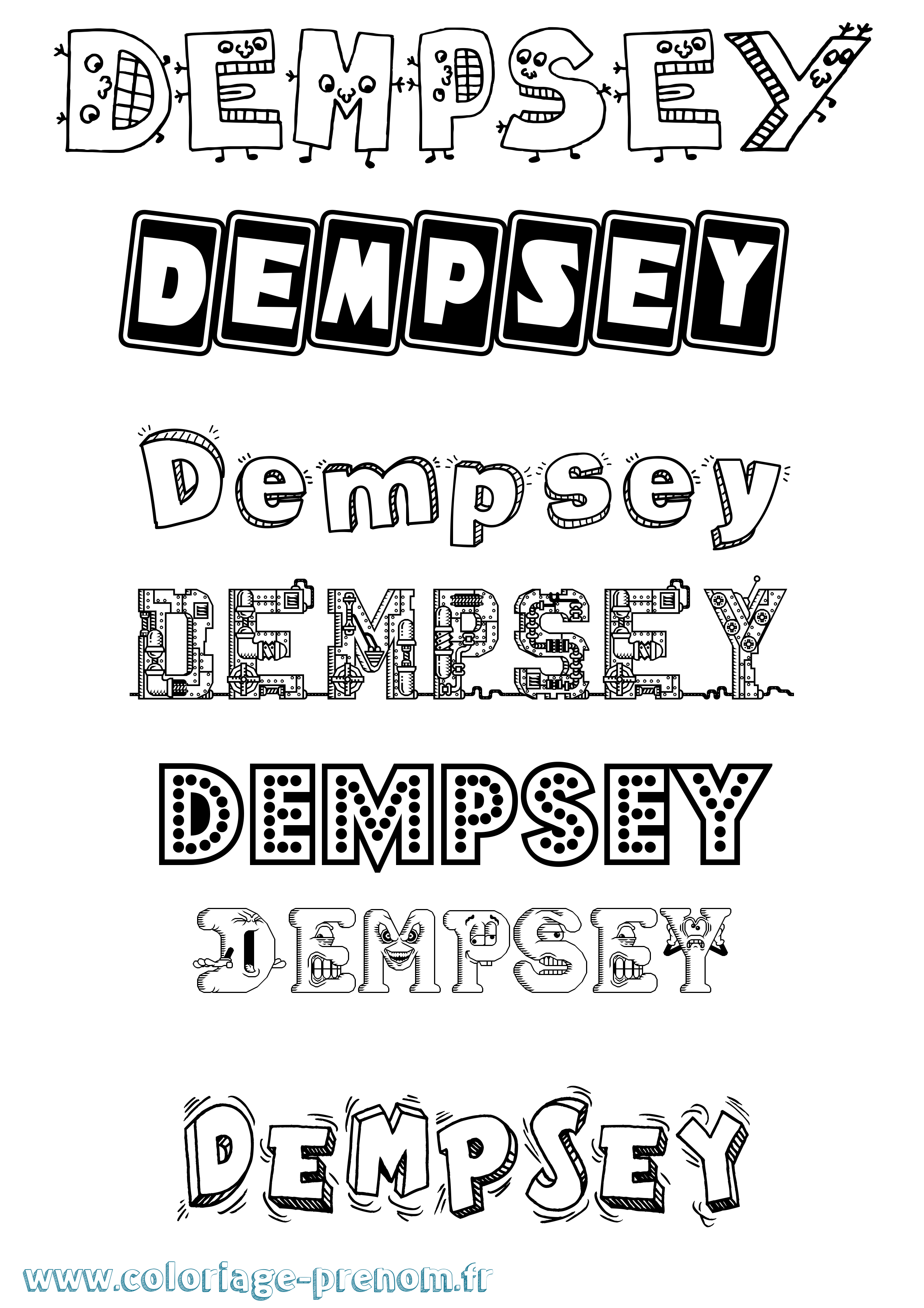 Coloriage Dempsey Fun Coloriage prénom Dempsey Fun