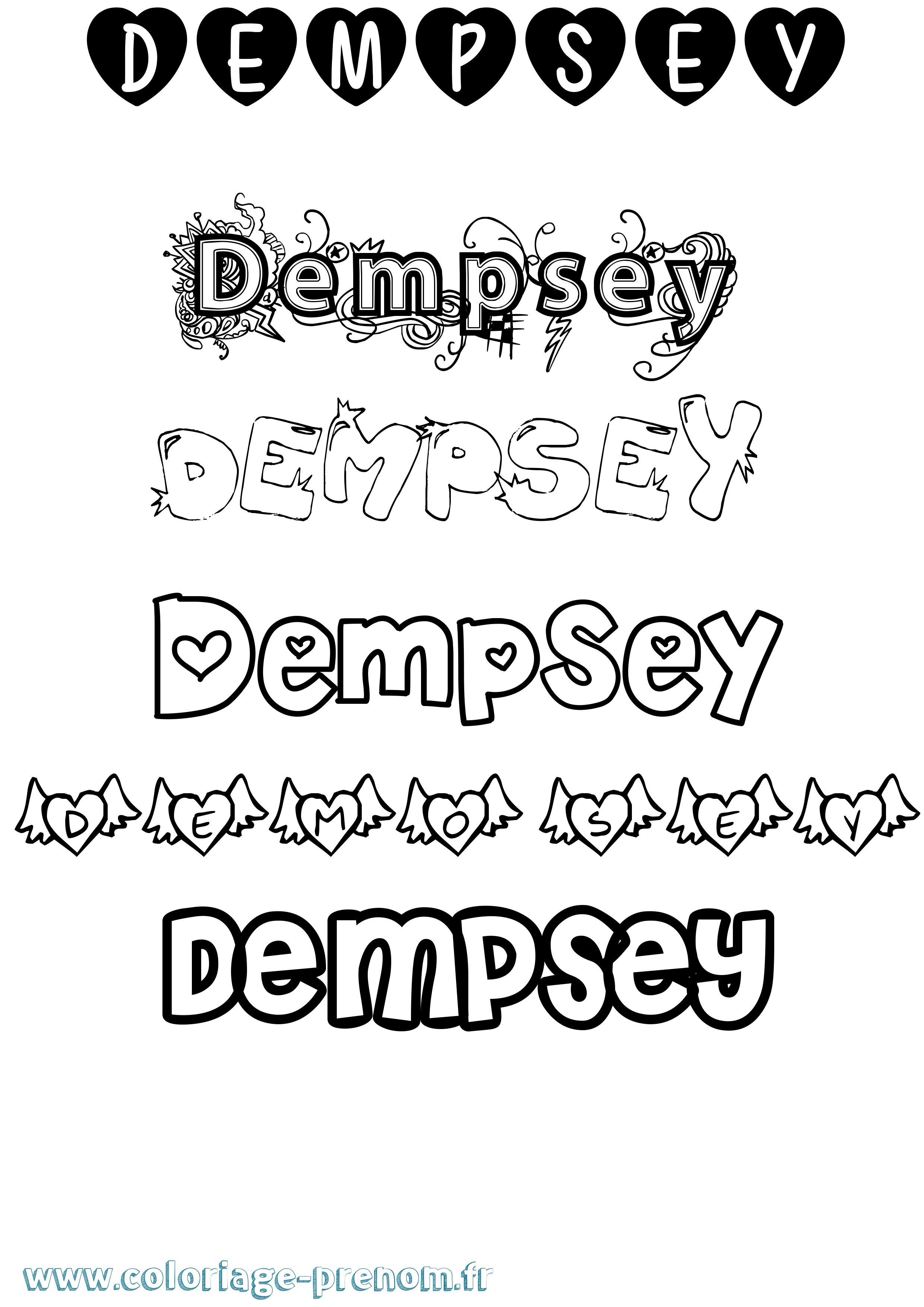 Coloriage Dempsey Girly Coloriage prénom Dempsey Girly