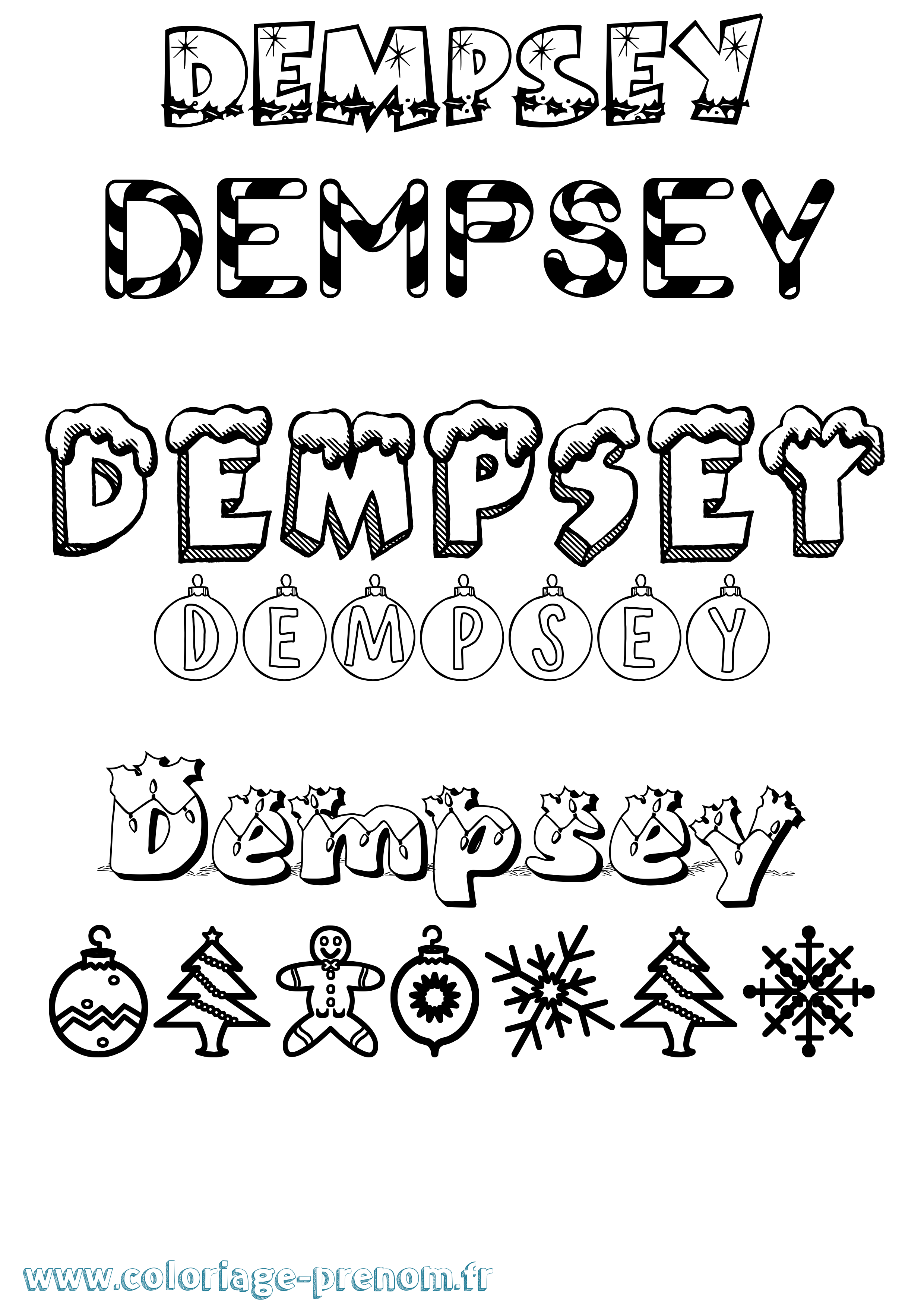 Coloriage Dempsey Noël Coloriage prénom Dempsey Noël