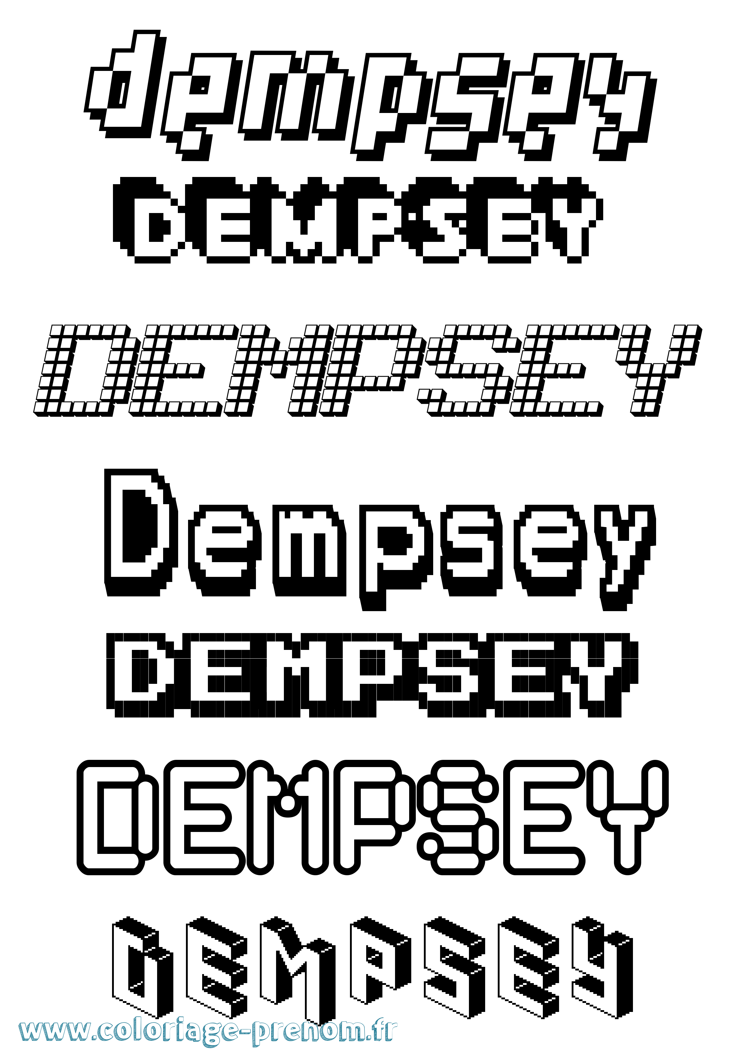Coloriage Dempsey Pixel Coloriage prénom Dempsey Pixel