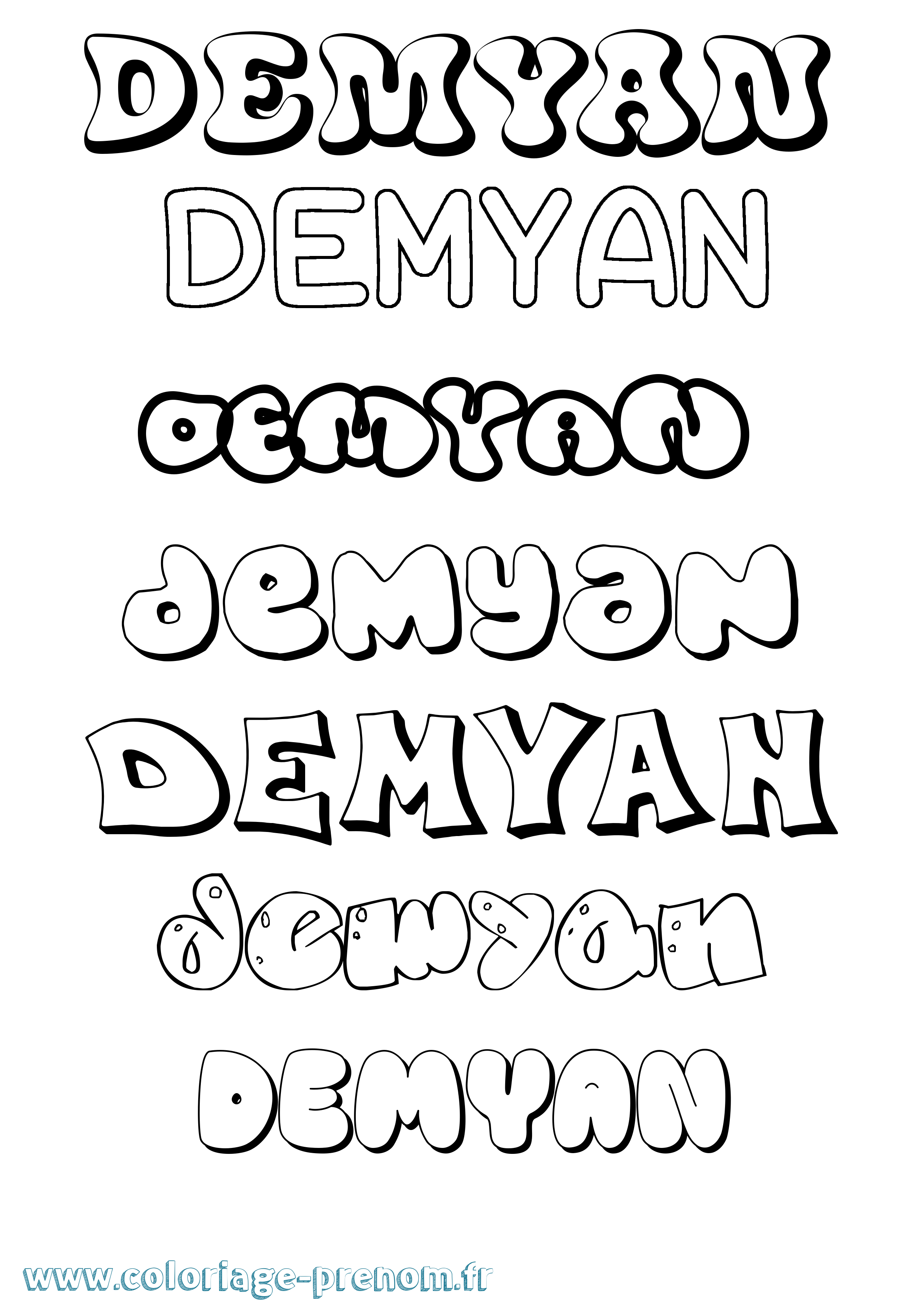 Coloriage Demyan Bubble Coloriage prénom Demyan Bubble