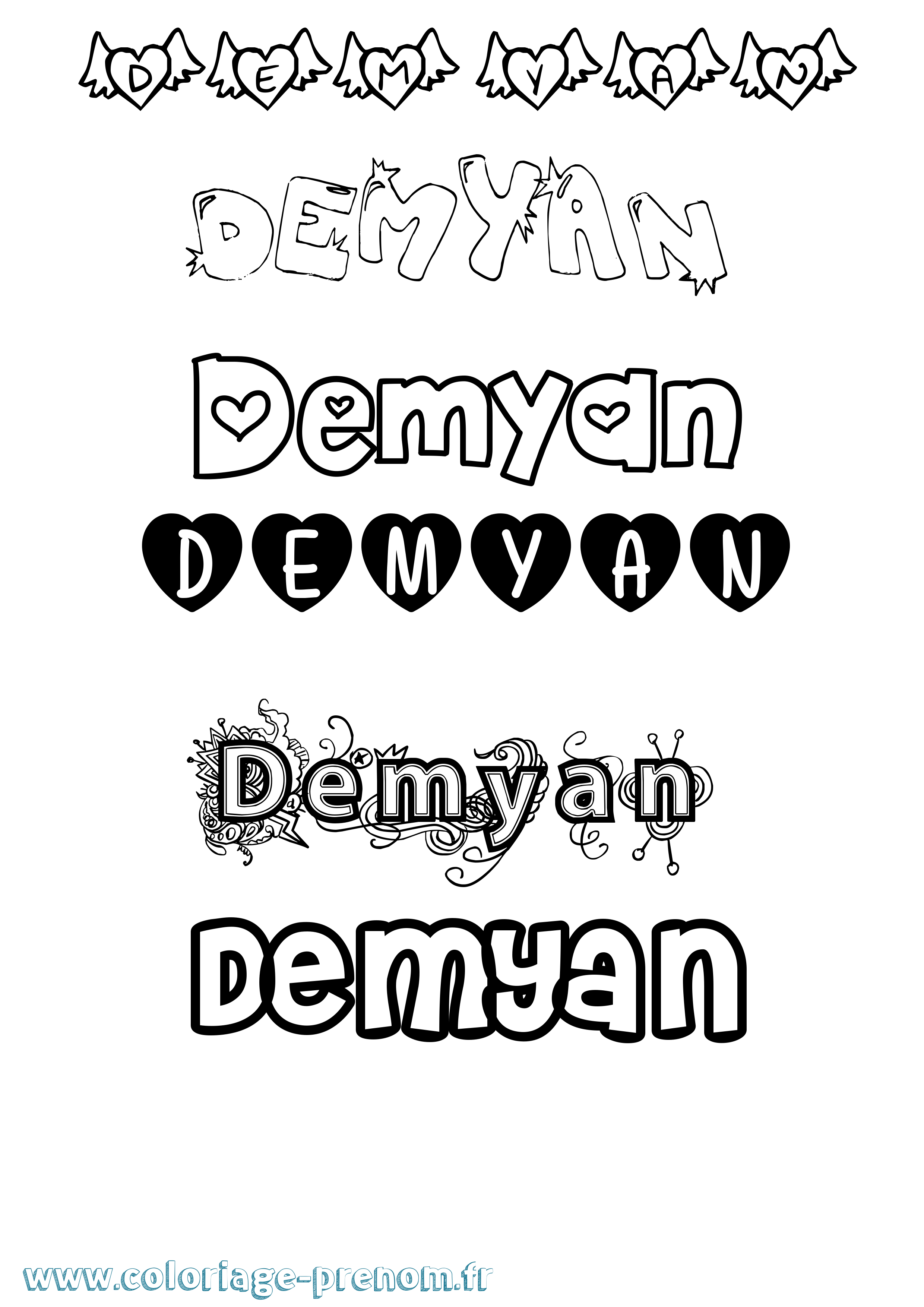 Coloriage Demyan Girly Coloriage prénom Demyan Girly